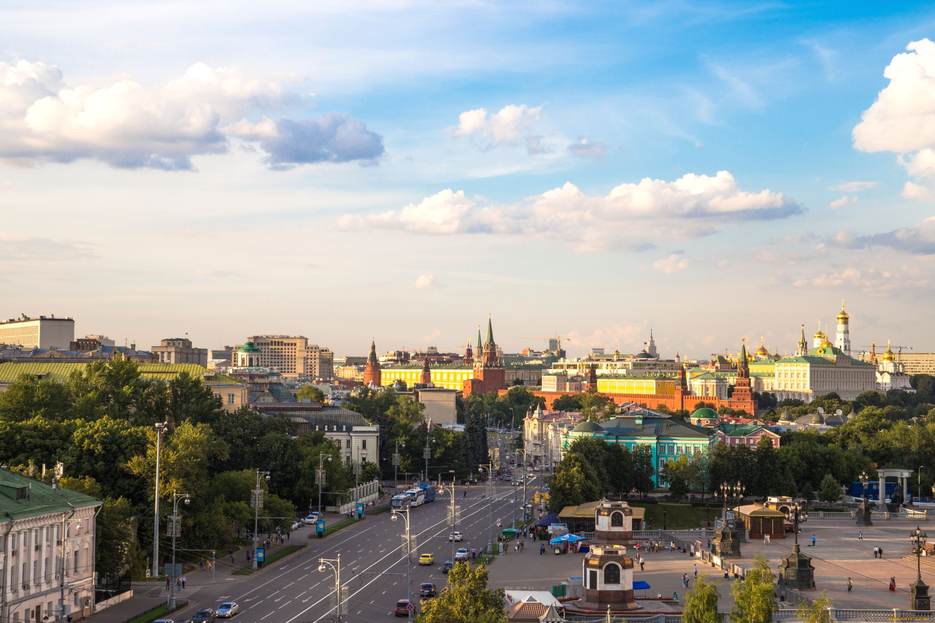 города, москва, , россия, кремль, панорама, дорога