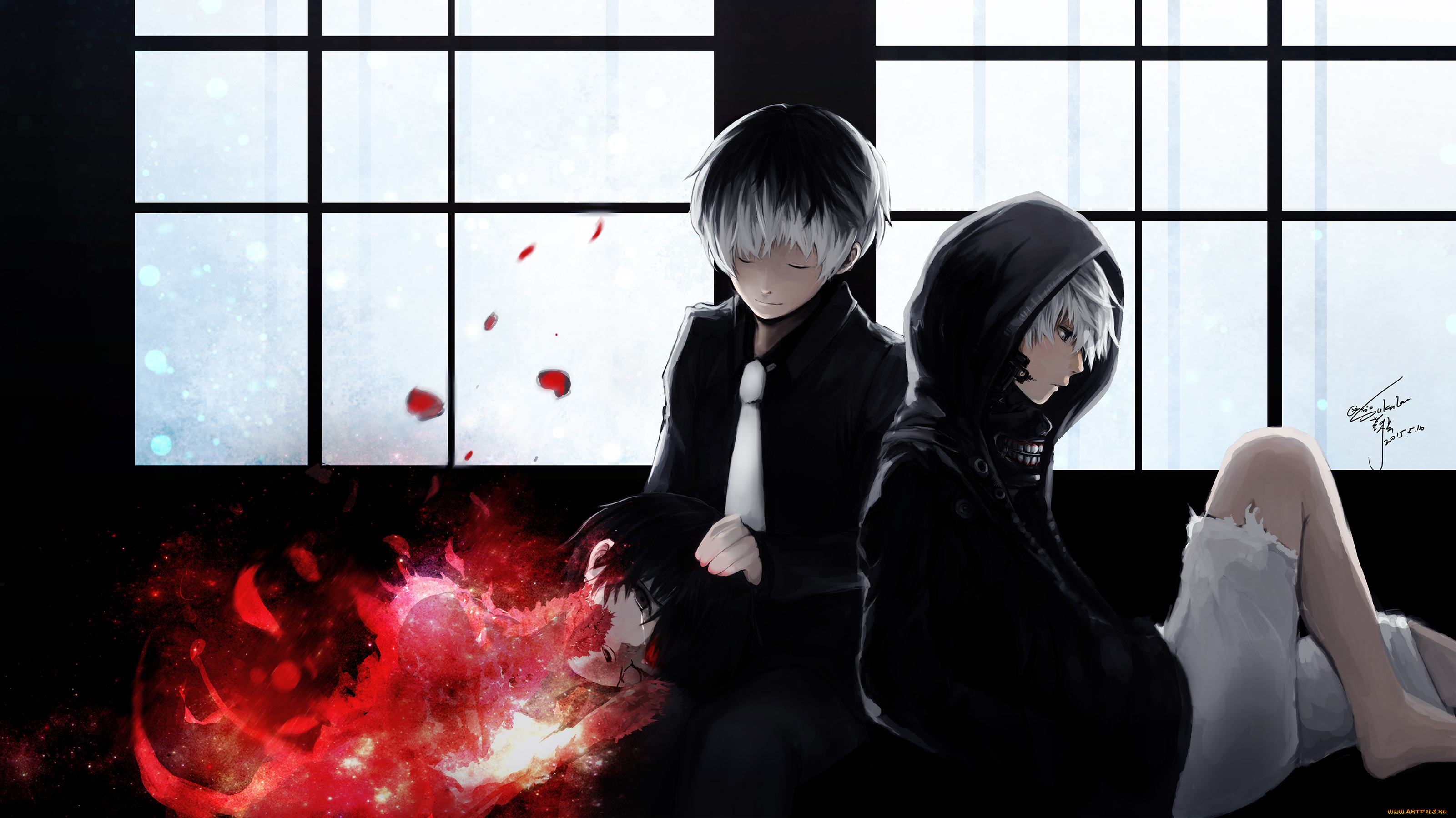 аниме, tokyo, ghoul, арт, kaneki, ken, токийский, гуль, парни, окно