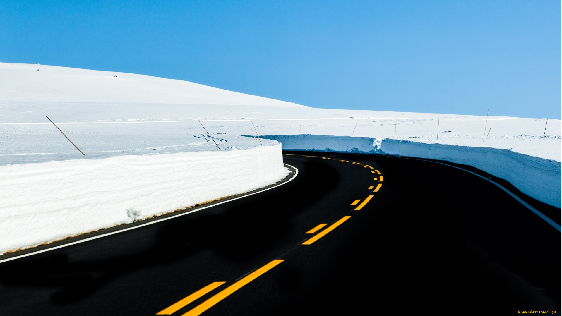 природа, дороги, снег, небо, дорога, Япония