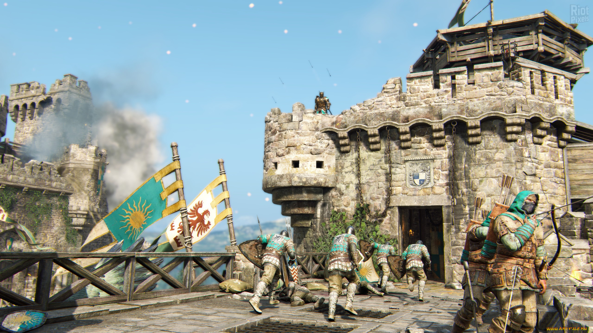 видео, игры, for, honor, крепость, замок, флаги, солдаты