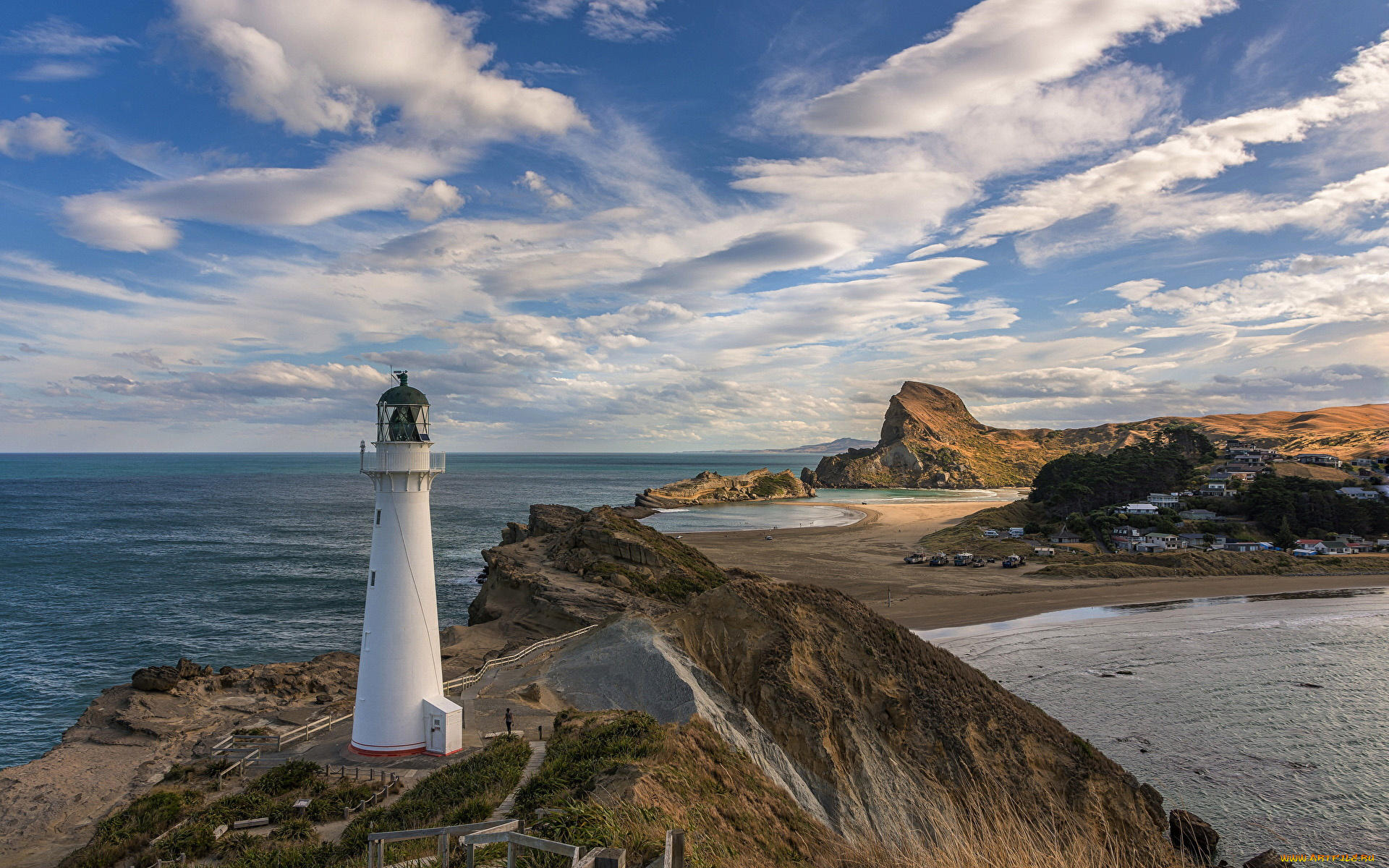 castlepoint, lighthouse, new, zealand, природа, маяки, castlepoint, lighthouse, new, zealand