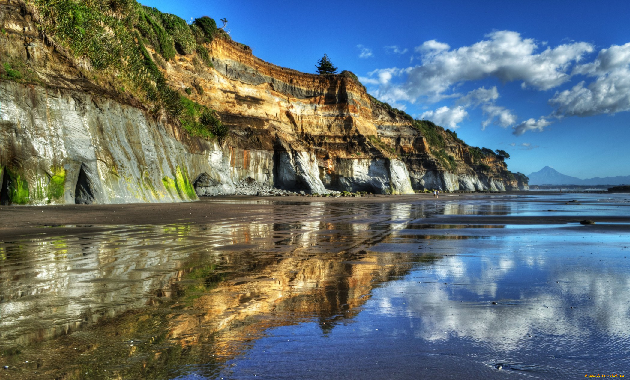 waiiti, beach, природа, побережье, облака, трава, море, пляж, горы, скалы