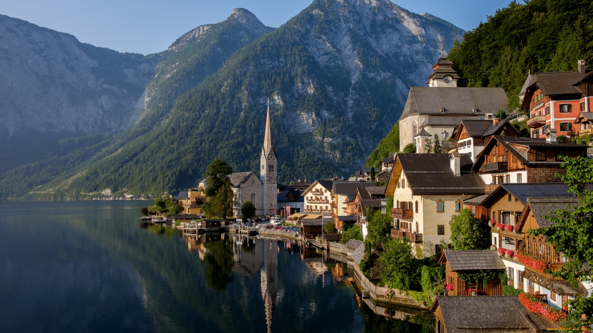 города, -, пейзажи, дома, горы, озеро, альпы, гальштатское, австрия, гальштат, alps, lake, hallstatt, austria