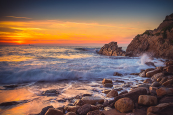Картинка природа восходы закаты рассвет волны скалы берег океан