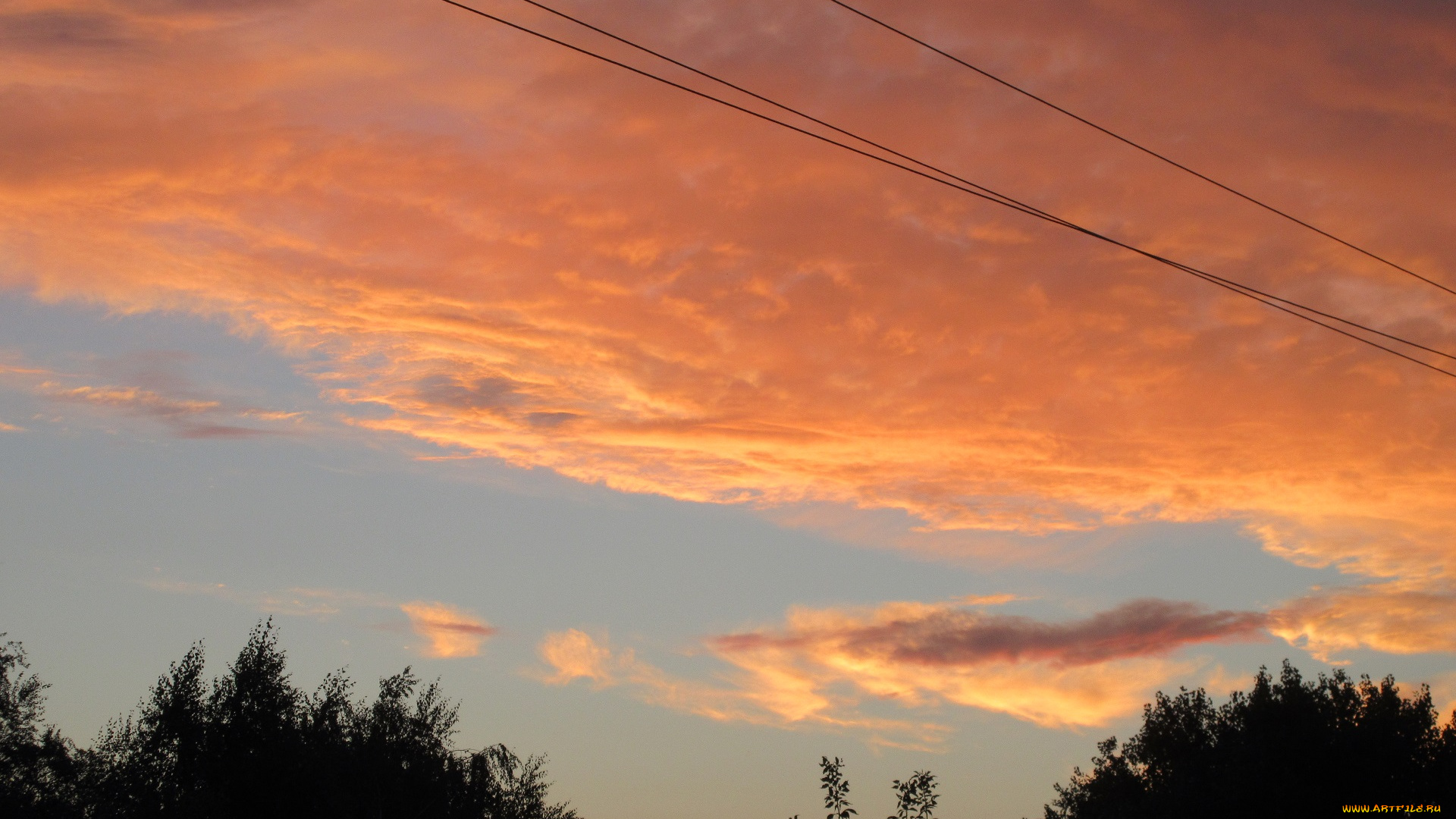 природа, облака, оранжевый, закат