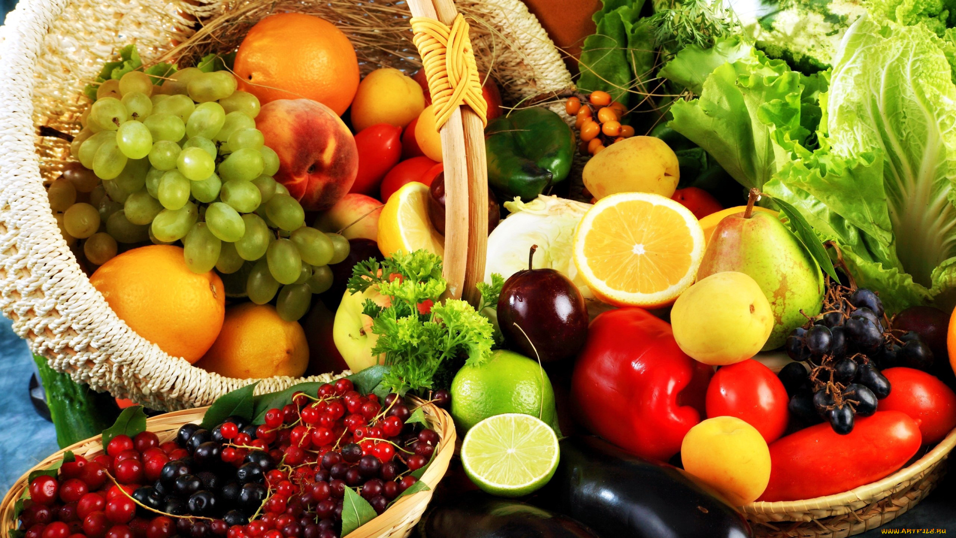 еда, фрукты, и, овощи, вместе, баклажан, смородина, виноград