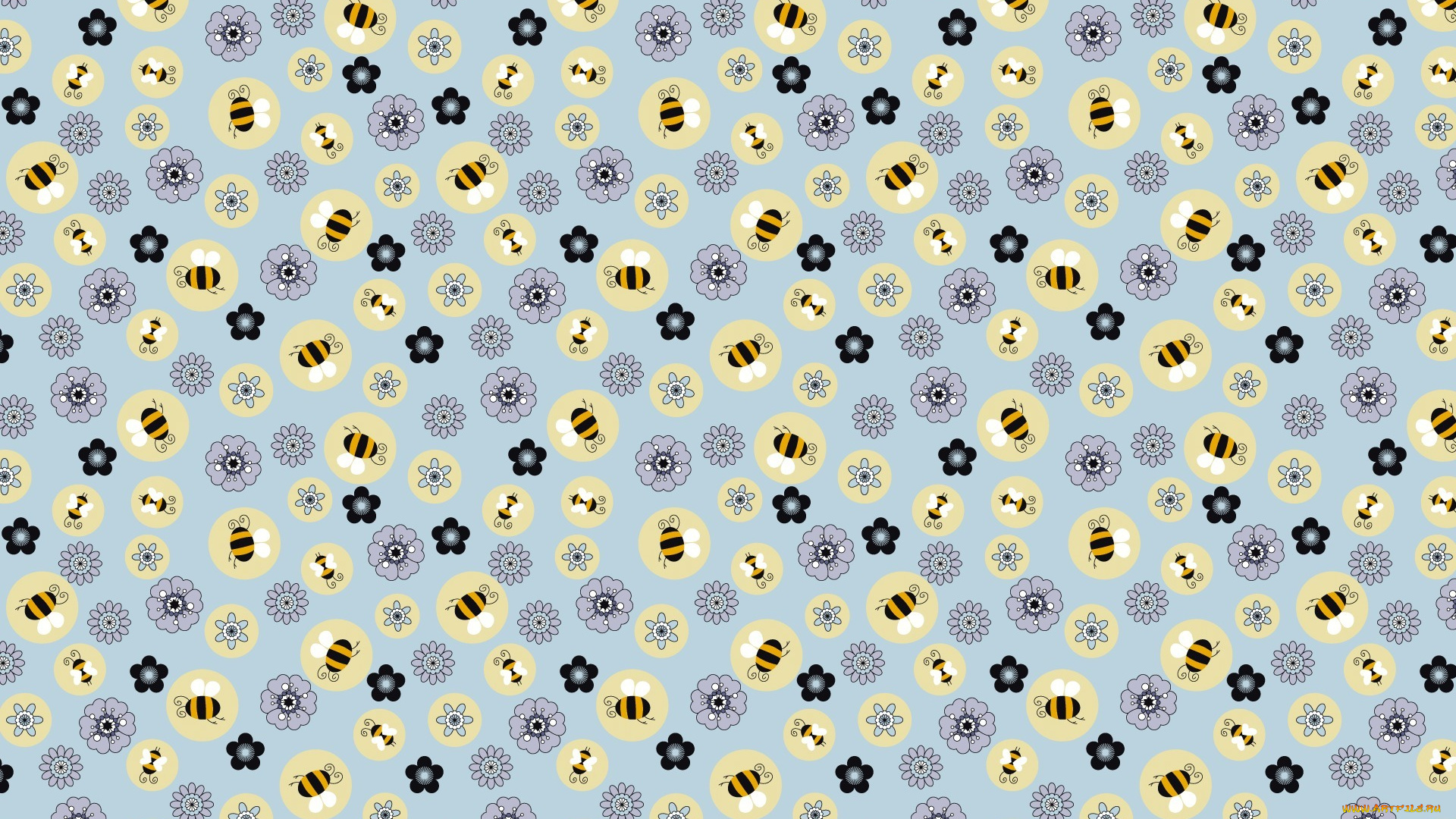 векторная, графика, пчелки, цветочки, текстура