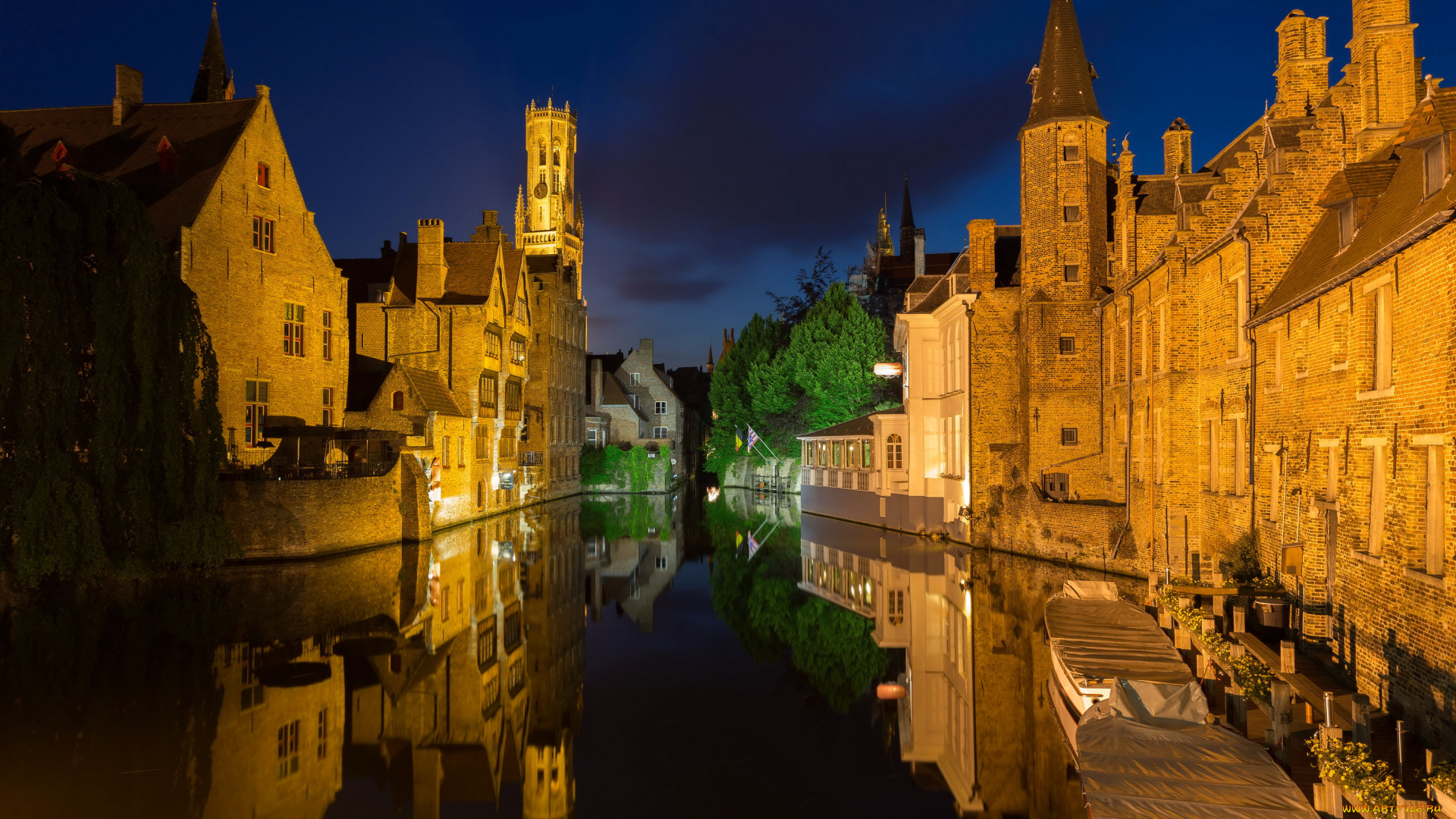 bruges, бельгия, города, брюгге, канал, ночь, огни, дома