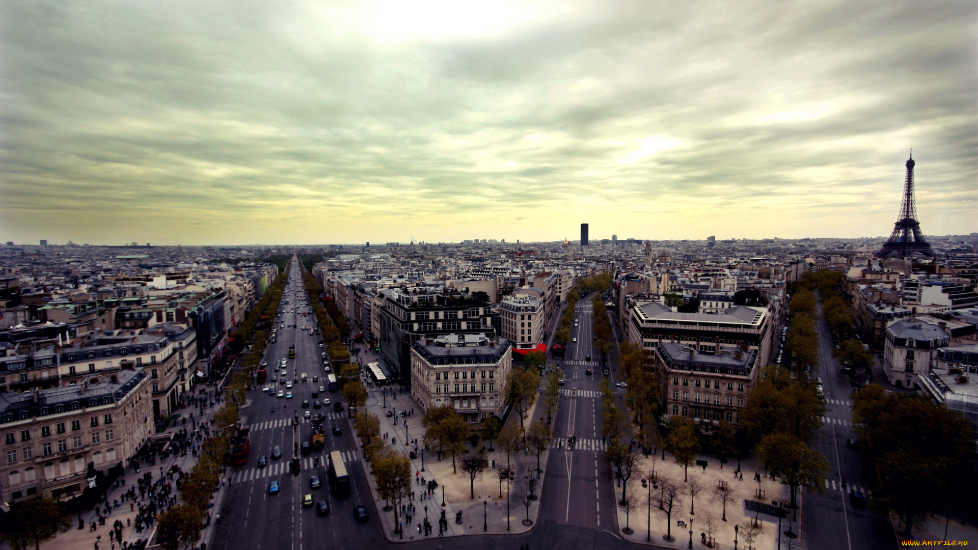 города, париж, франция, сумерки, панорама