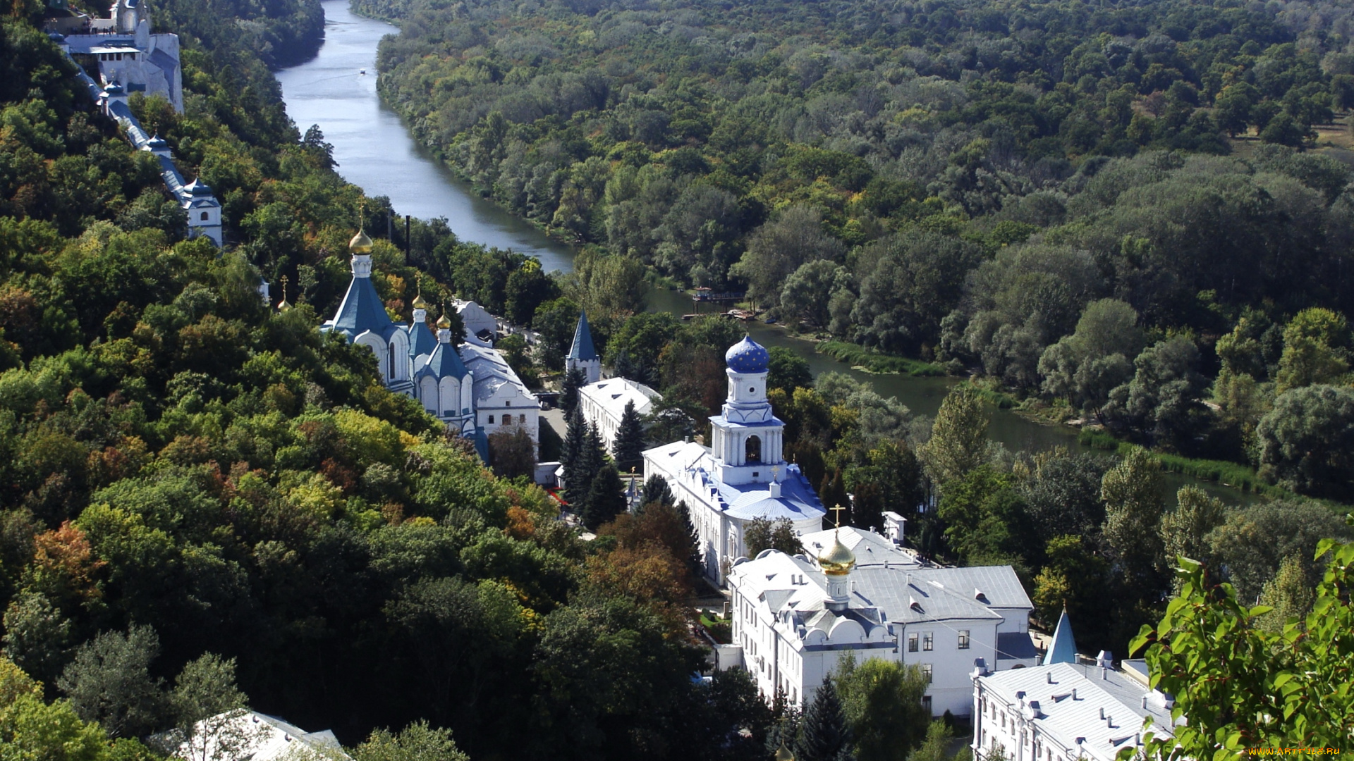 святогорск, украина, города, православные, церкви, монастыри, лес, река, купола