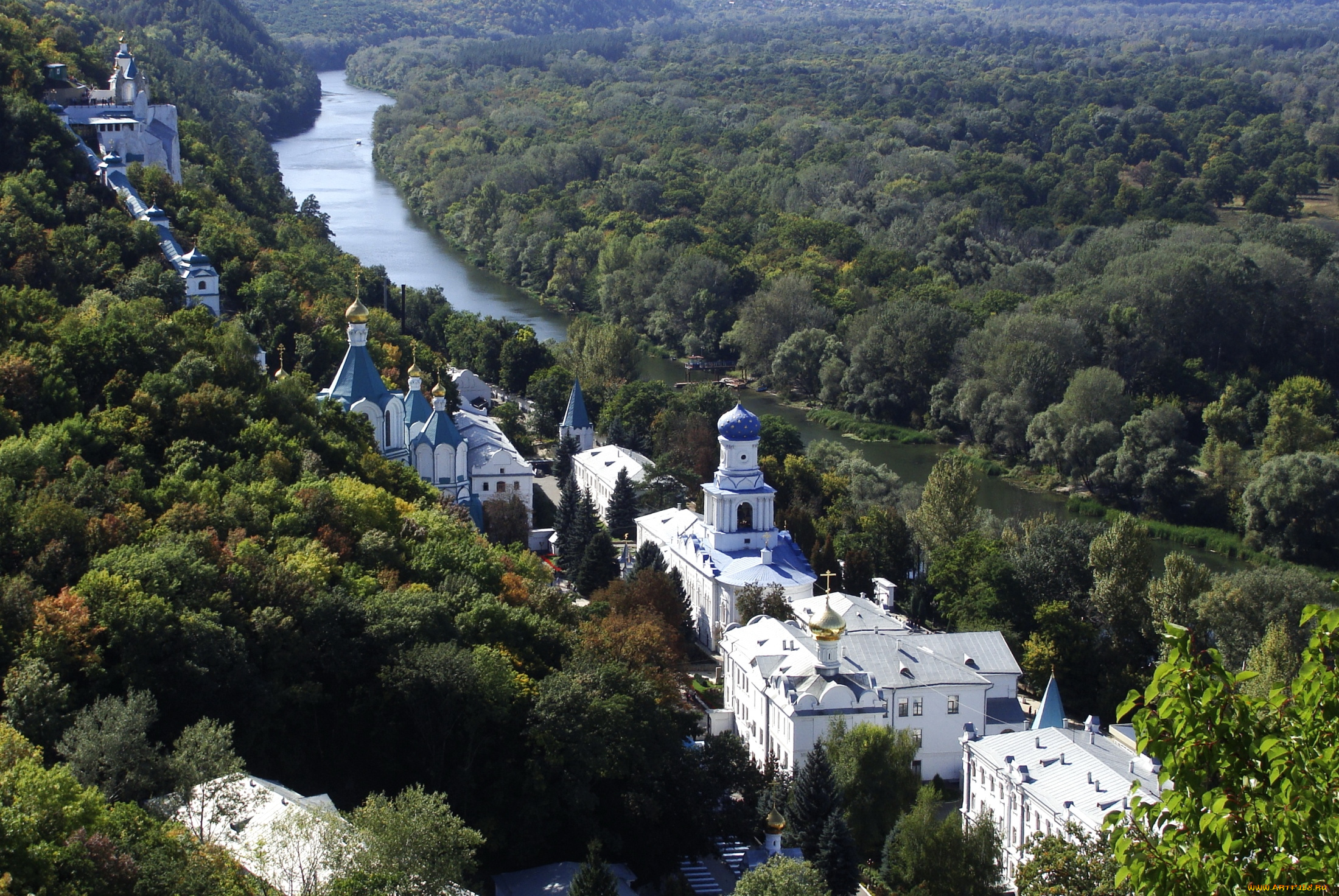 святогорск, украина, города, православные, церкви, монастыри, лес, река, купола