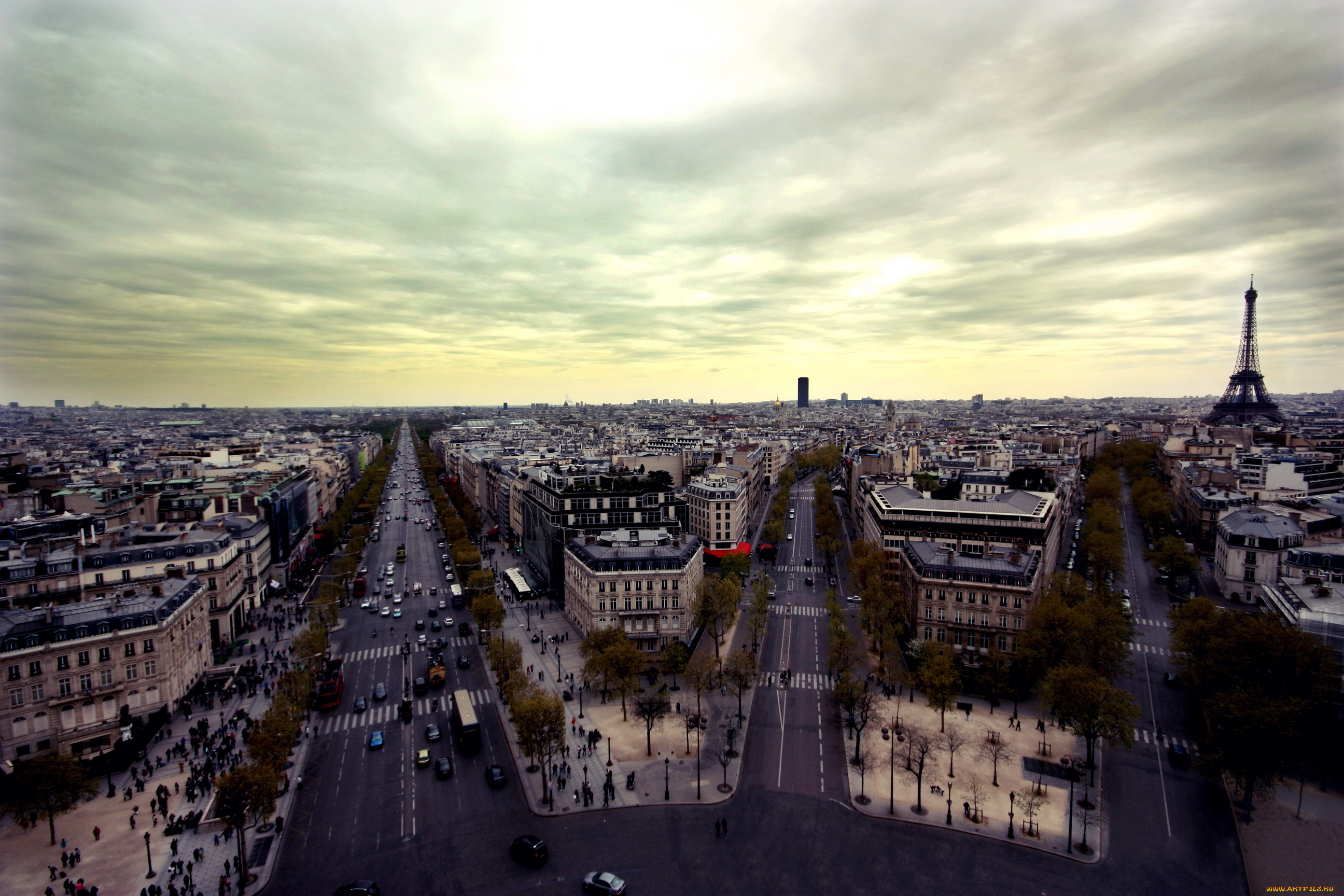 города, париж, франция, сумерки, панорама