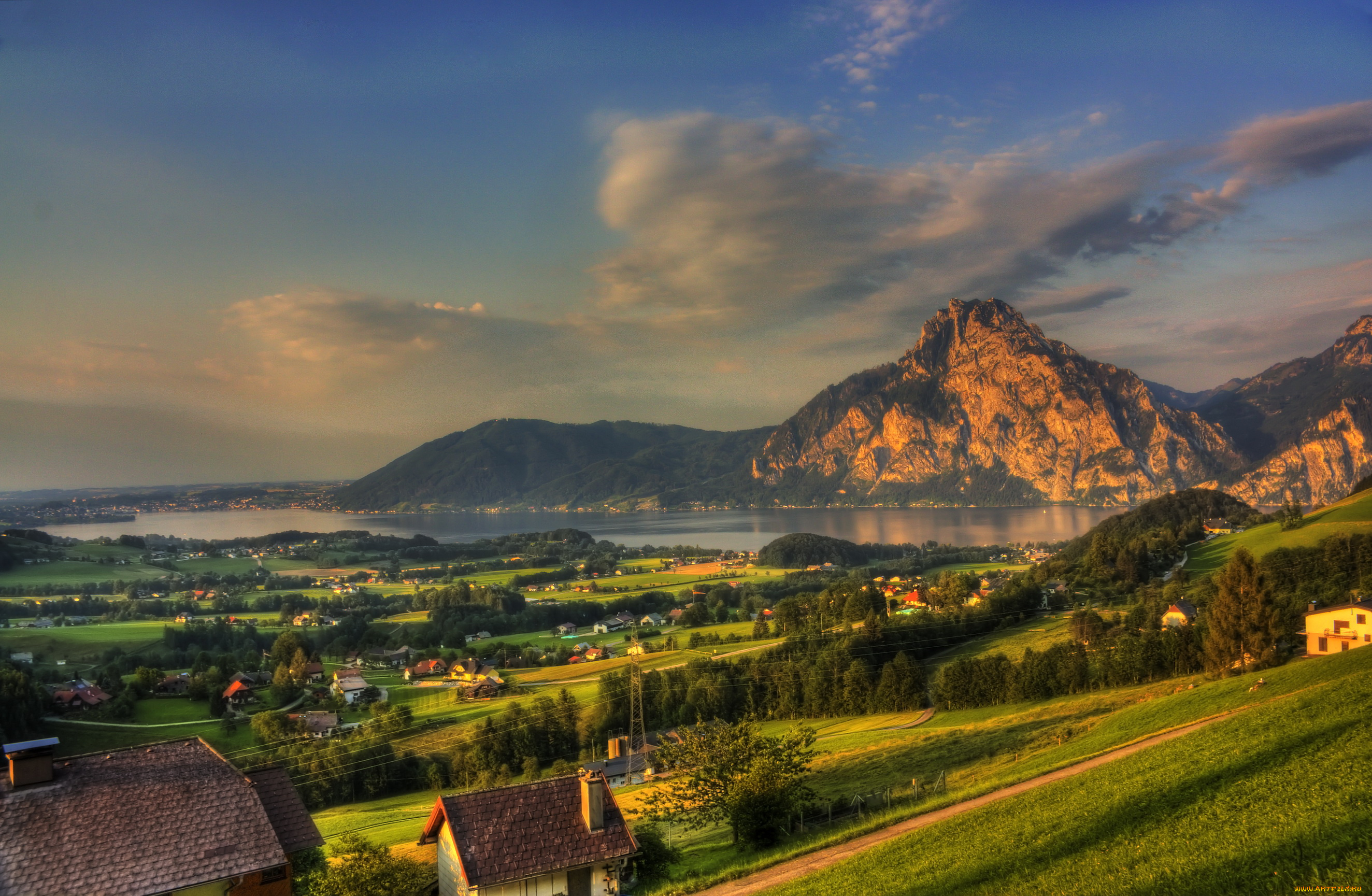 gmunden, austria, города, пейзажи, городок, горы, пейзаж