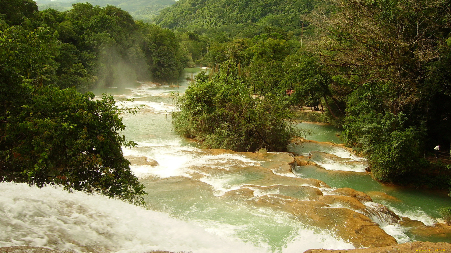 каскад, agua, azul, мексика, природа, водопады, каскад, agua, azul, мексика, река, водопад, деревья