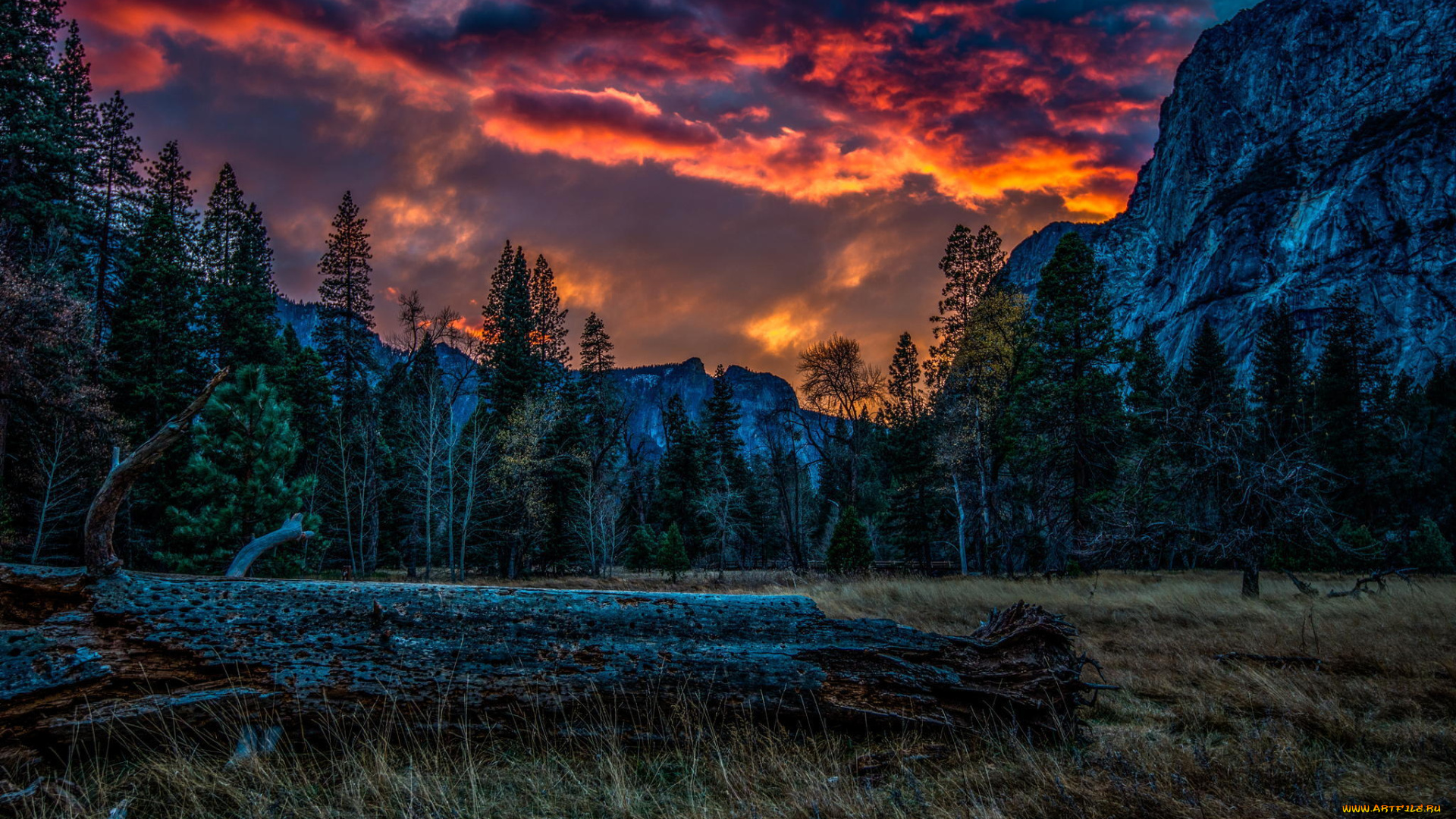 природа, горы, yosemite, national, park, закат, облака