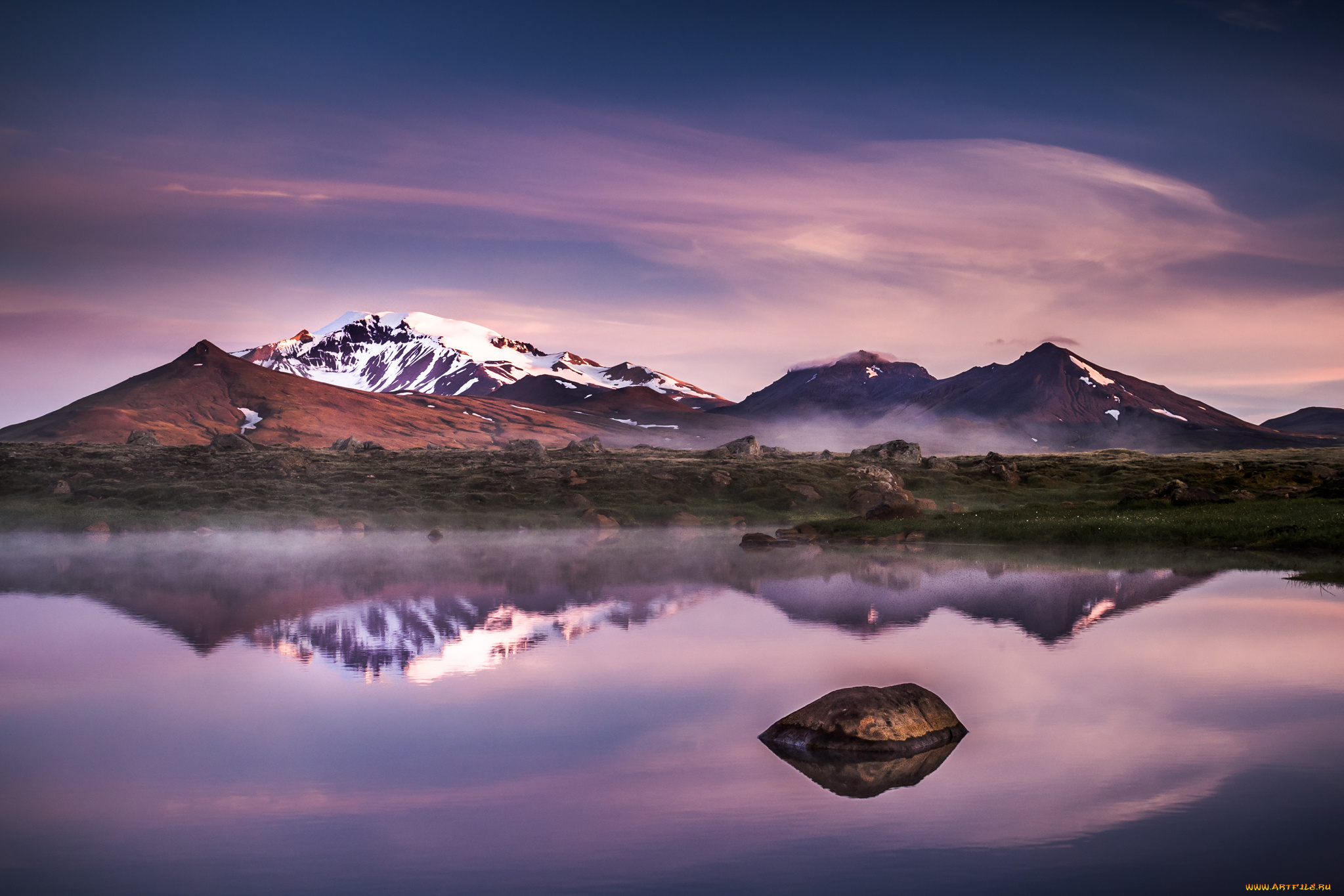 природа, реки, озера, вечер, озеро, горы, исландия