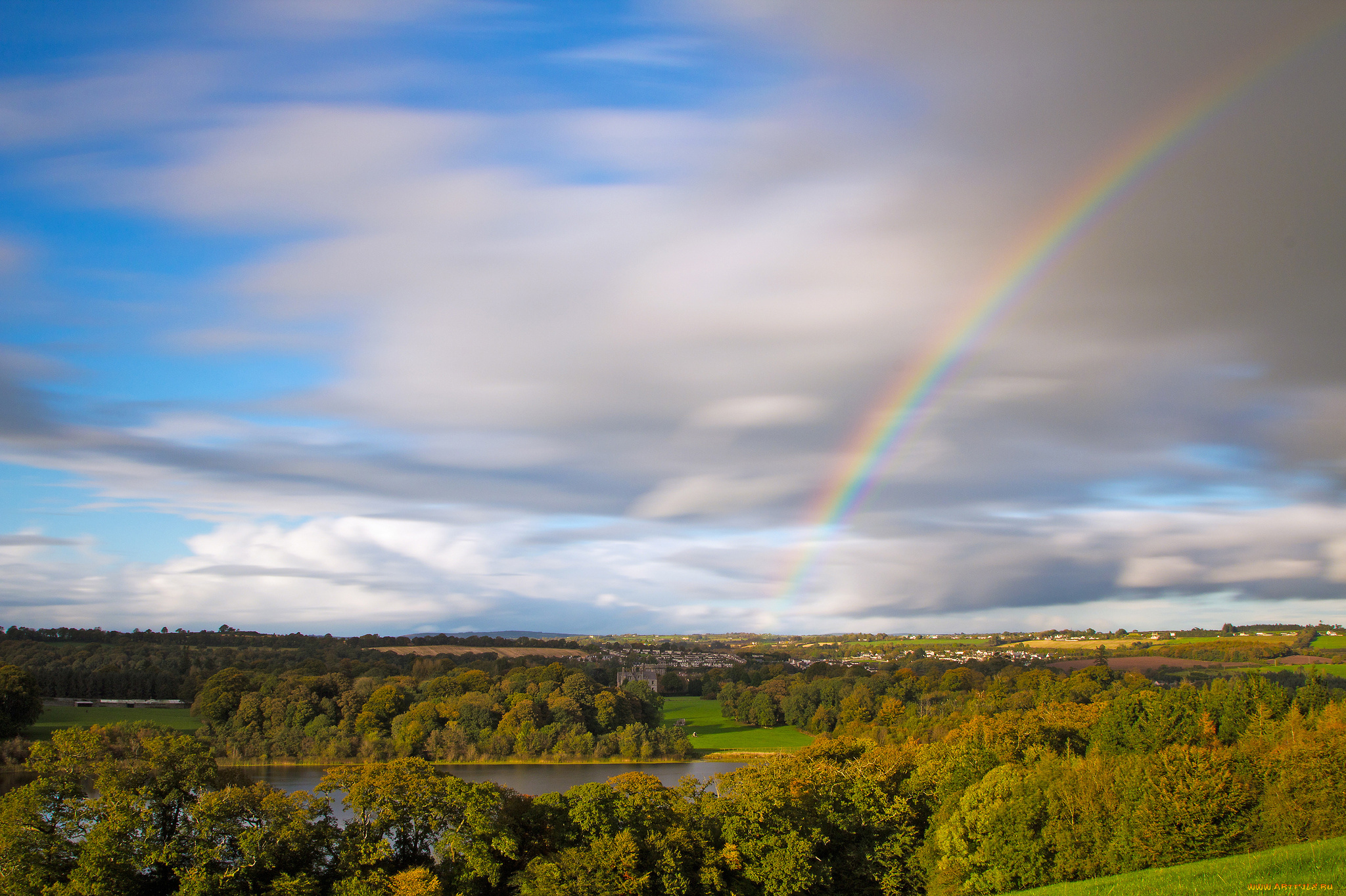 природа, радуга, небо, облака, деревья, осень, ирландия