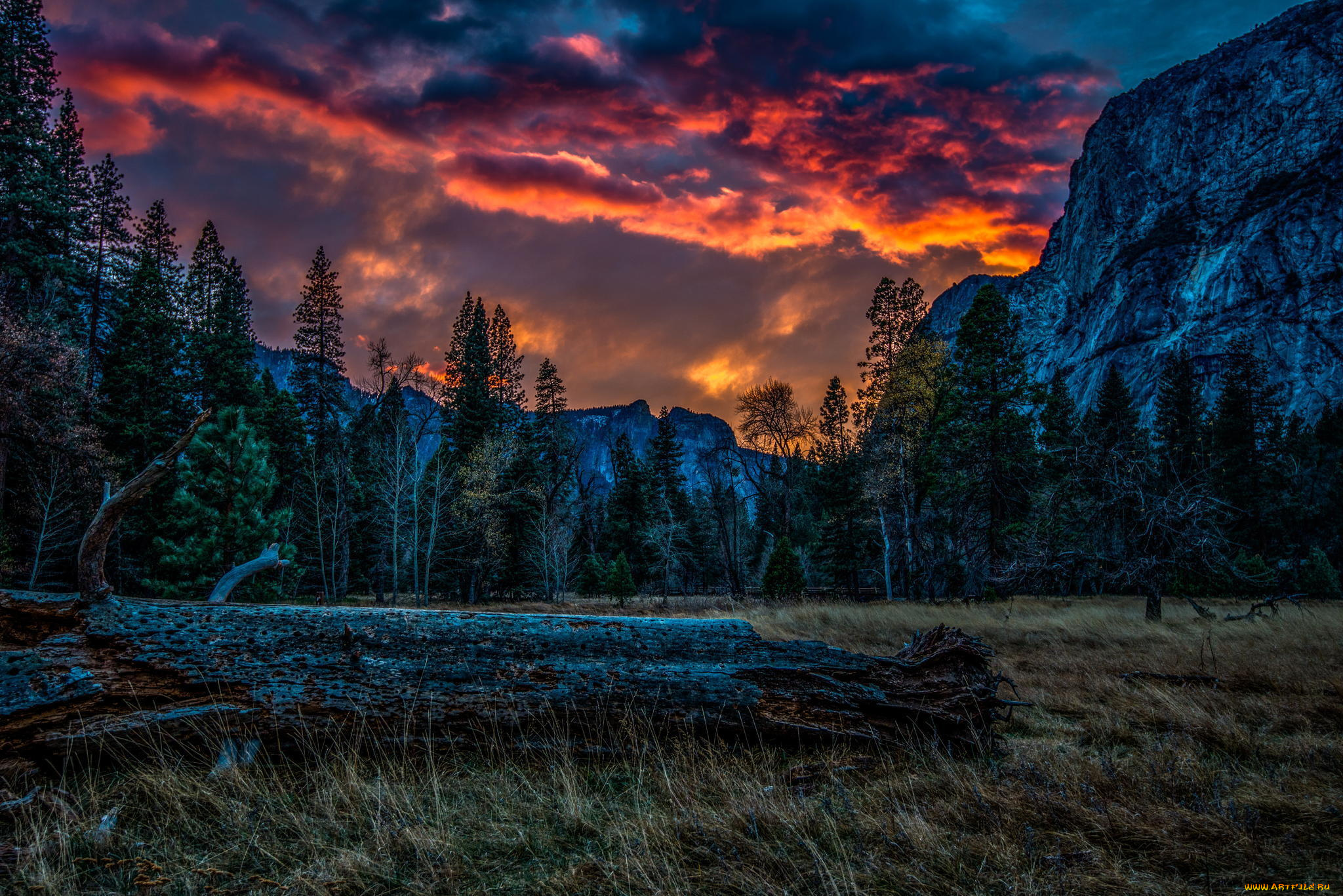 природа, горы, yosemite, national, park, закат, облака