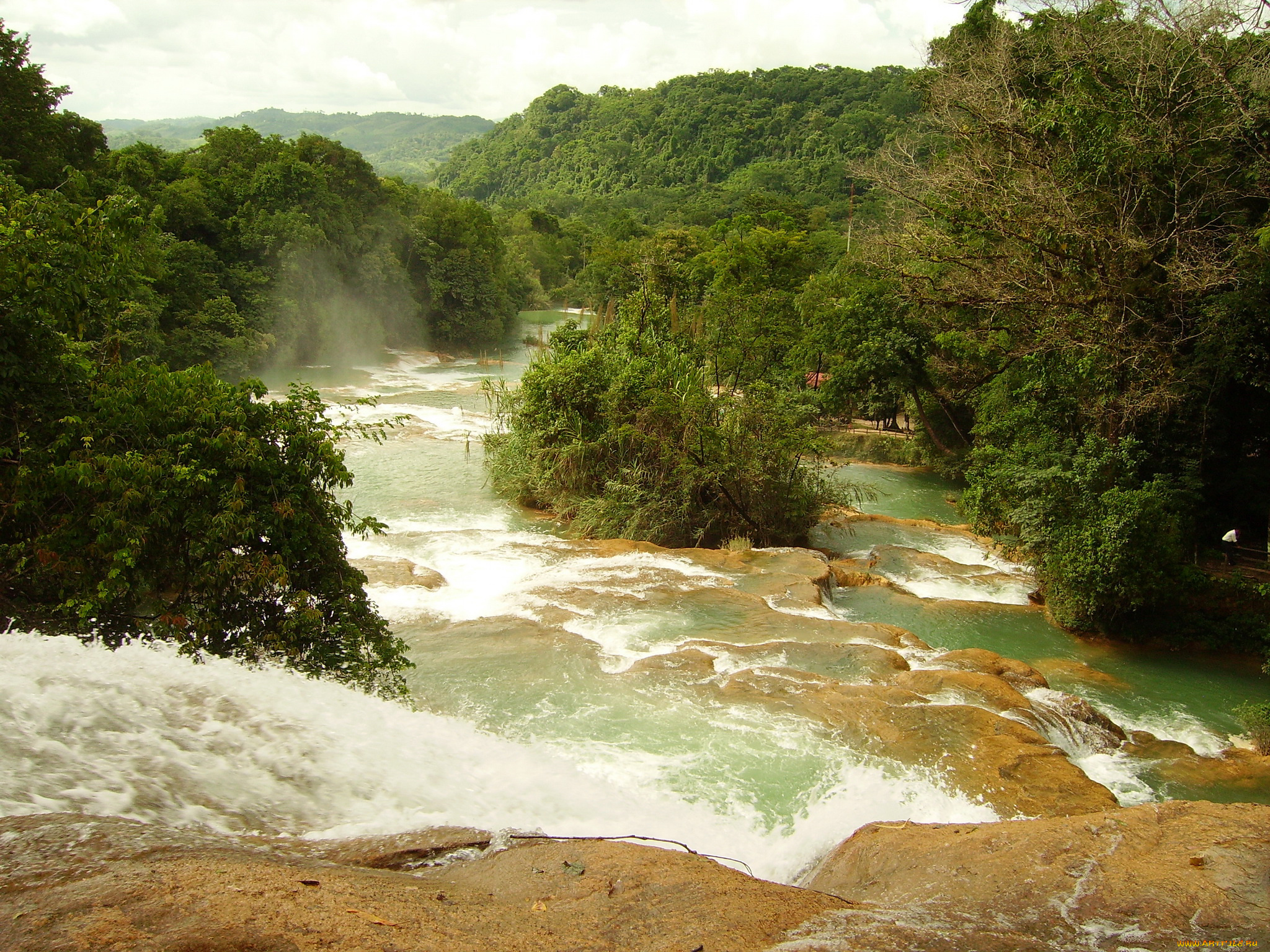 каскад, agua, azul, мексика, природа, водопады, каскад, agua, azul, мексика, река, водопад, деревья