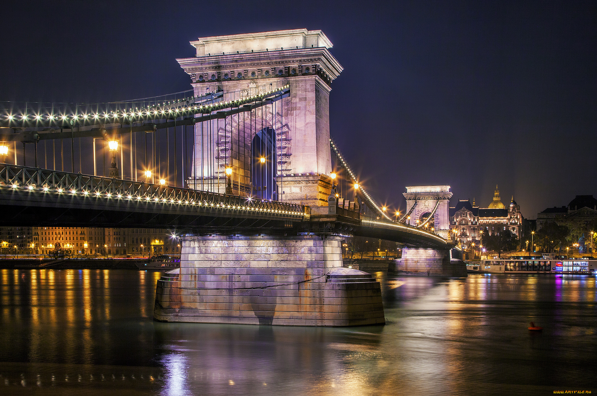 budapest, -, chain, bridge, города, будапешт, , венгрия, мост, река, ночь