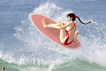 Картинка 3д+графика спорт+ sport девушка взгляд волны море фон серфинг