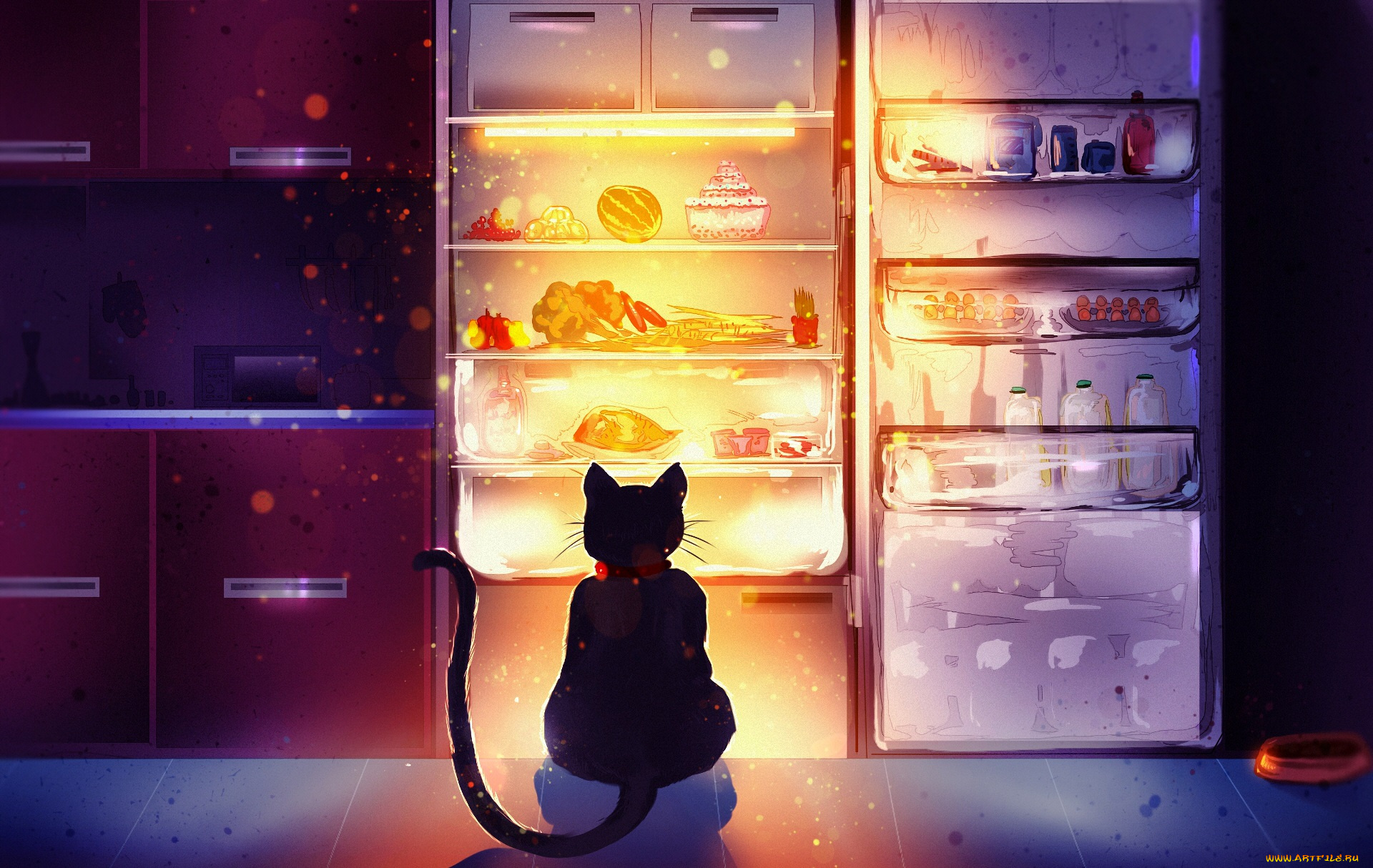 рисованное, животные, , коты, холодильник, кот