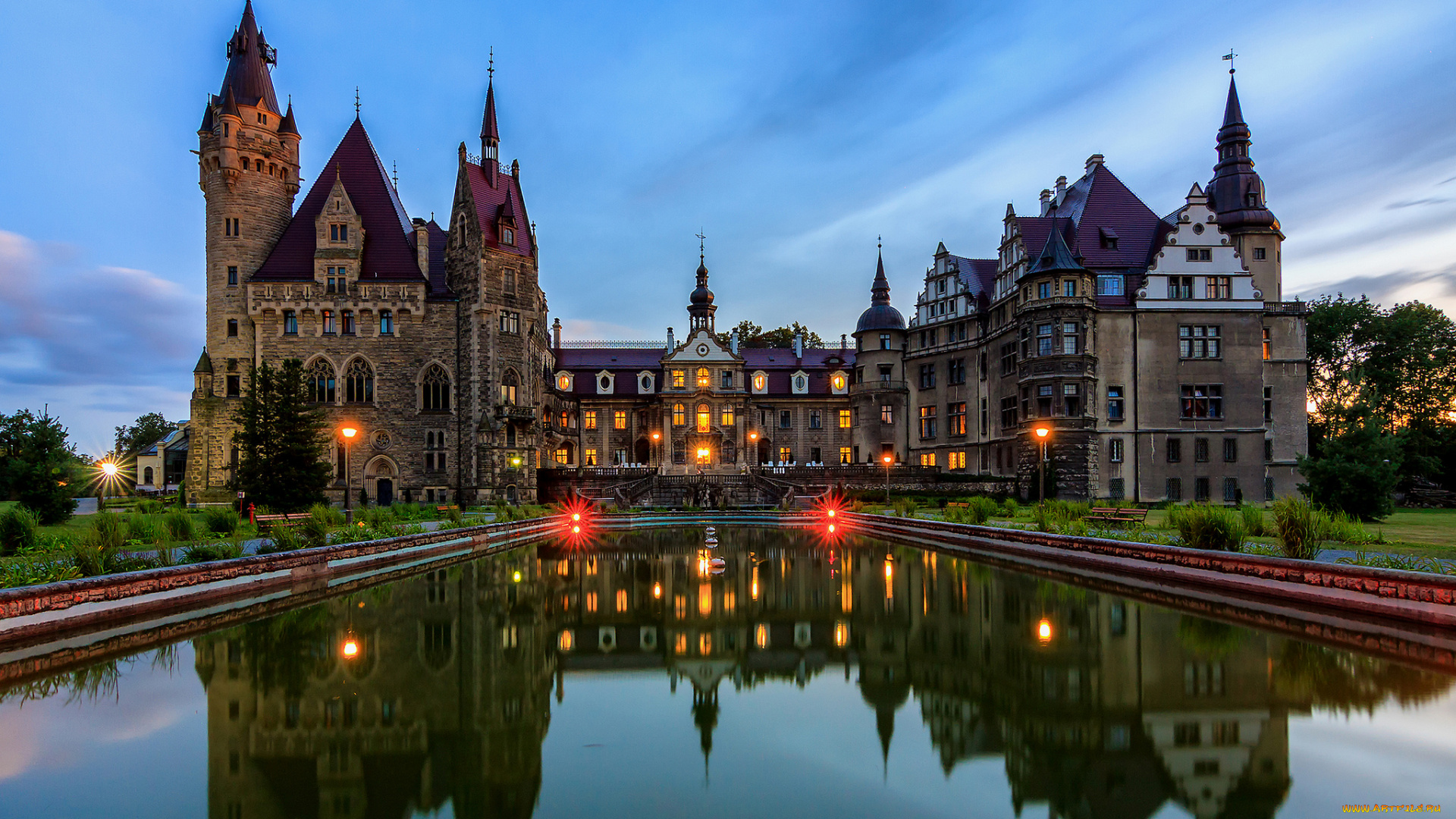 moszna, castle, города, замки, польши, простор