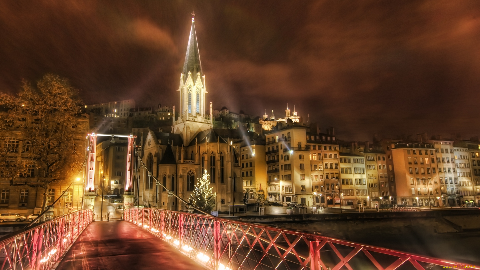 crossing, the, bridge, into, old, lyon, france, города, мосты