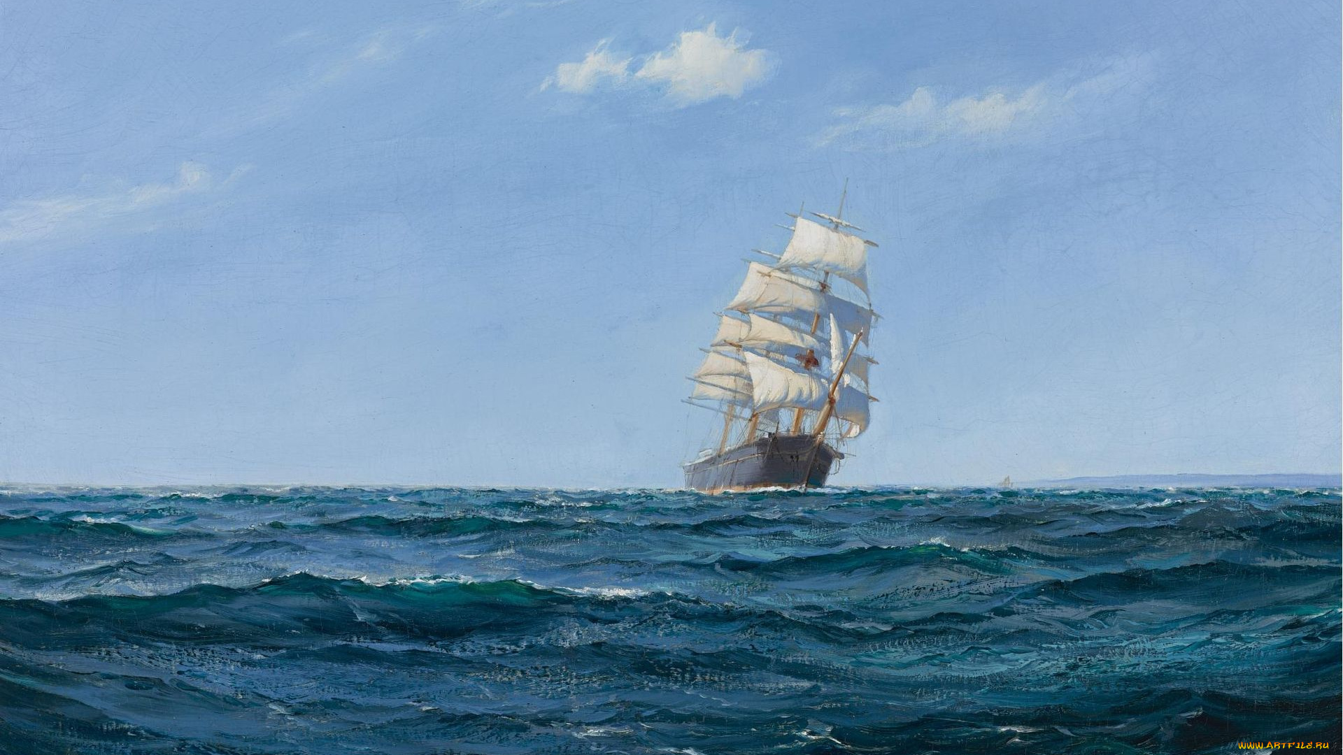 montague, dawson, рисованные, море, парусник