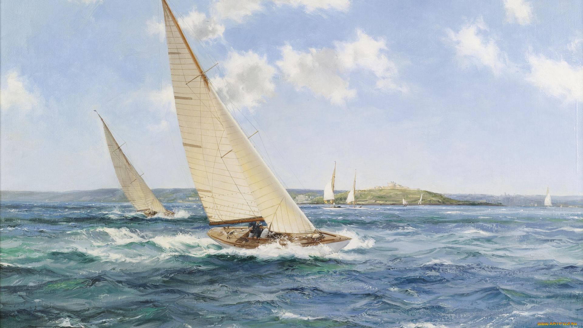 montague, dawson, рисованные, море, яхты