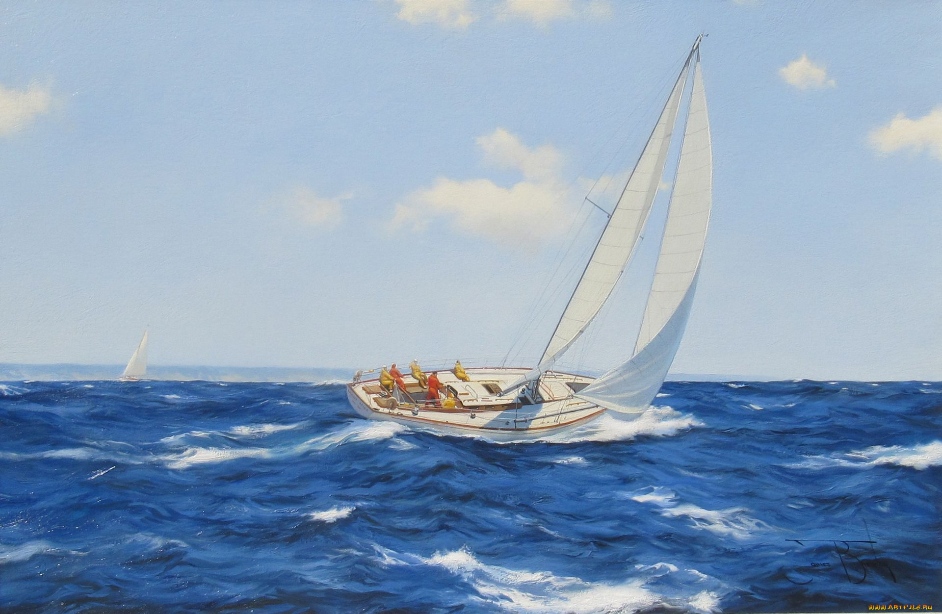 james, brereton, рисованные, море, яхта