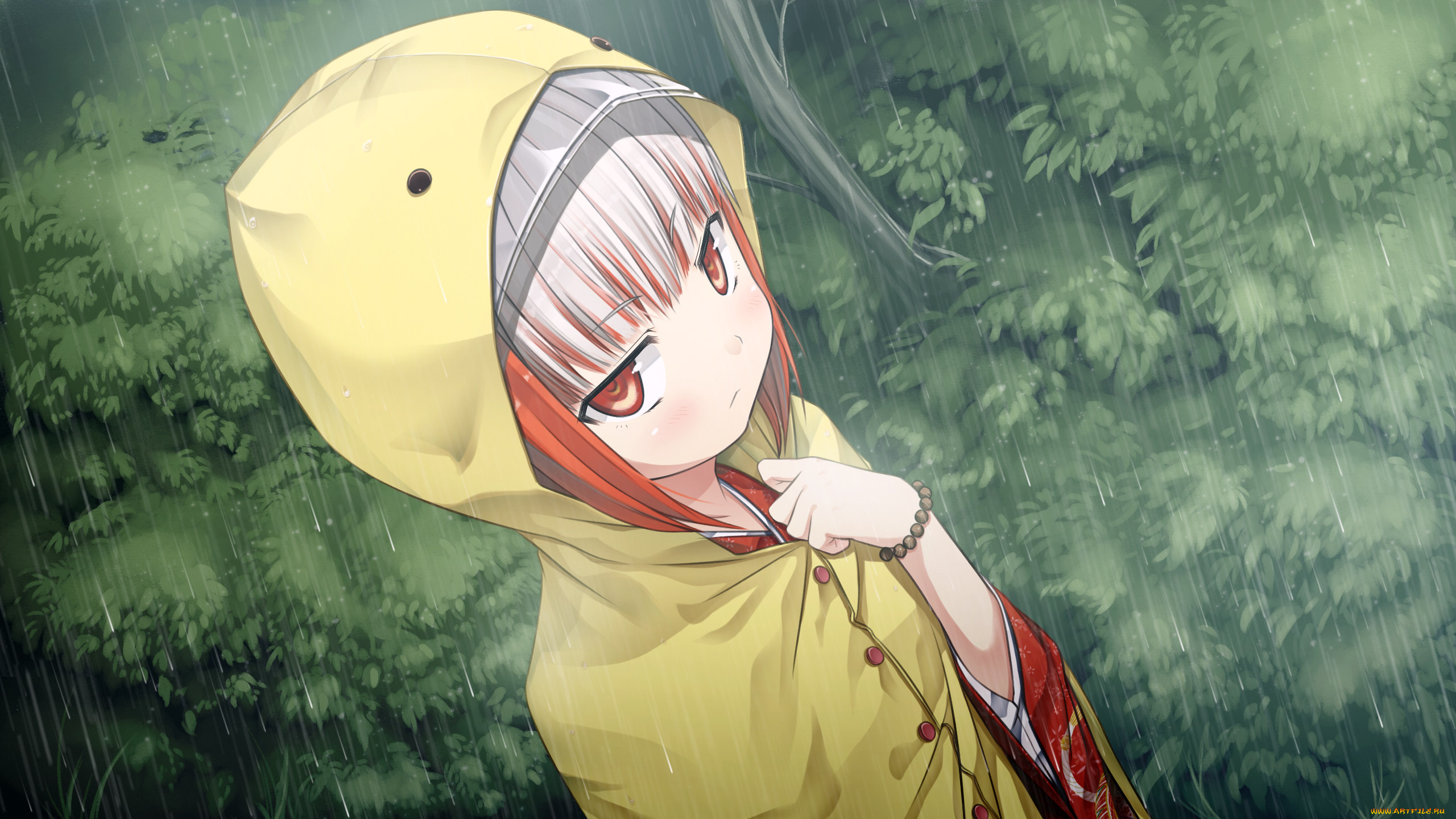 monobeno, аниме, дождь, девушка