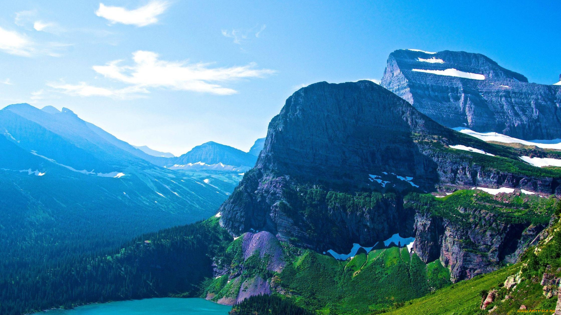 природа, пейзажи, glacier, national, park, montana, озеро, горы