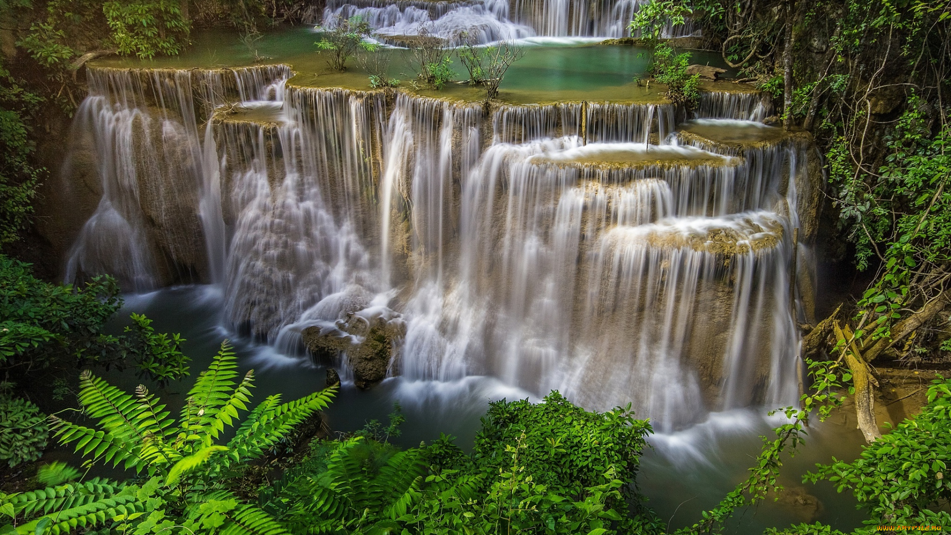 природа, водопады, каскад, скалы, деревья, thailand