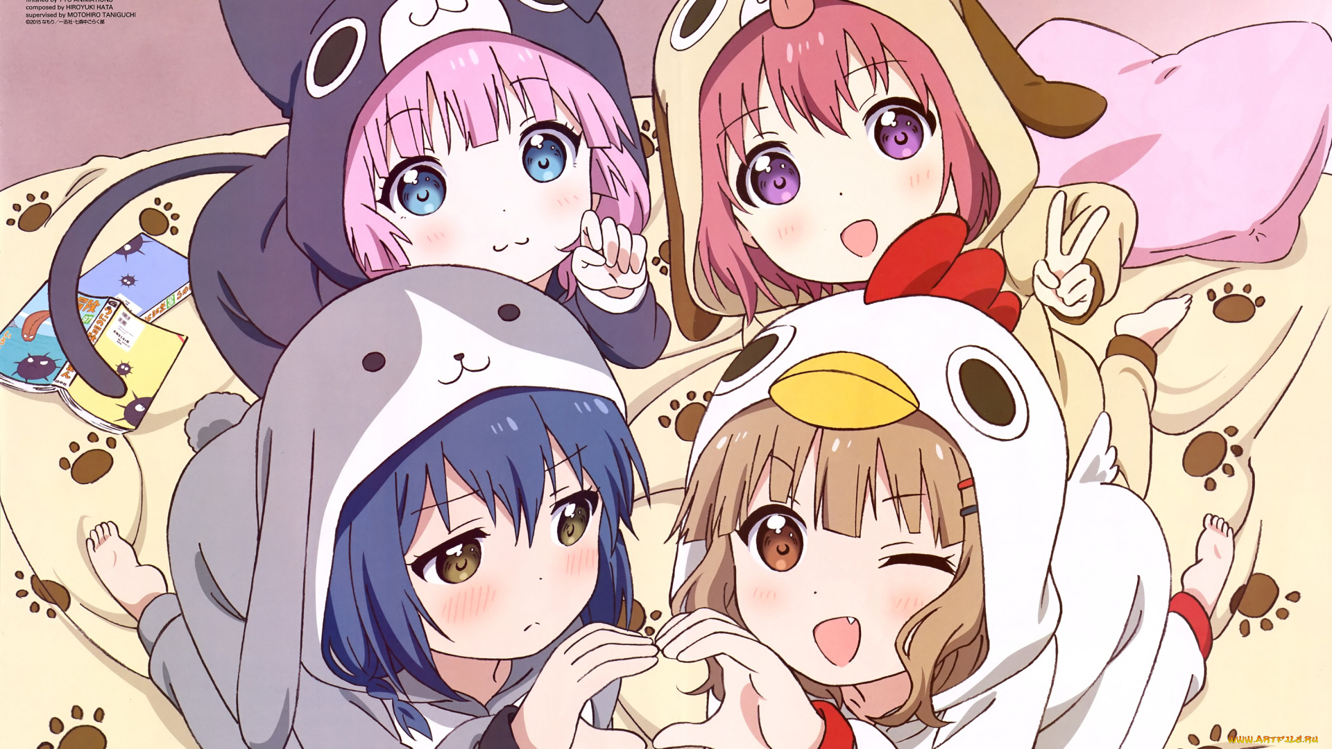 аниме, yuru, yuri, yuru, yuri, akaza, akari, furutani, himawari, oomuro, sakurako, yoshikawa, chinatsu, nishimura, rie, девочки