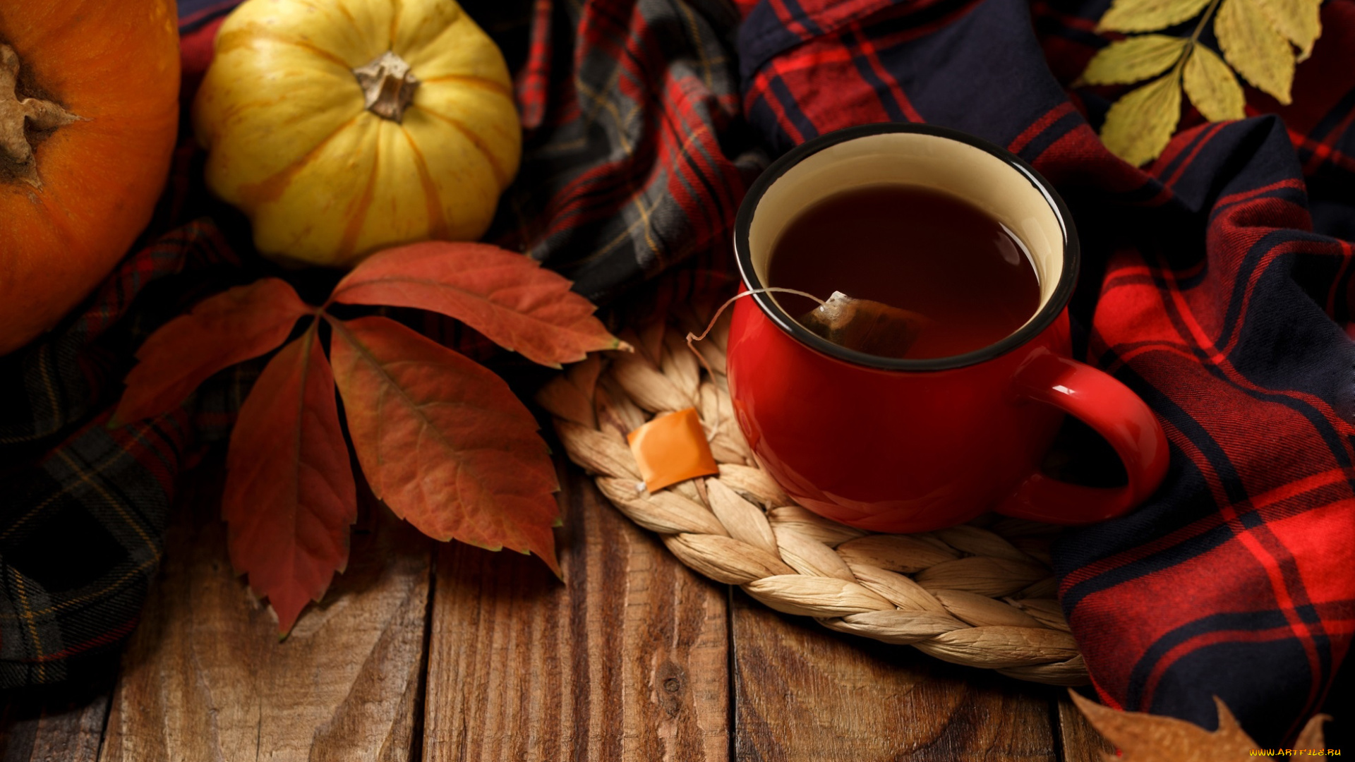 еда, напитки, , Чай, листья, осень, плед, чай