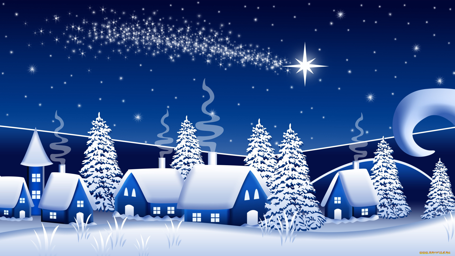 праздничные, векторная, графика, , новый, год, снег, деревья, дома