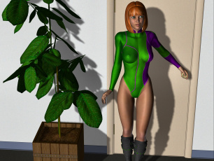 обоя 3д графика, фантазия , fantasy, растение, рыжая, фон, взгляд, девушка