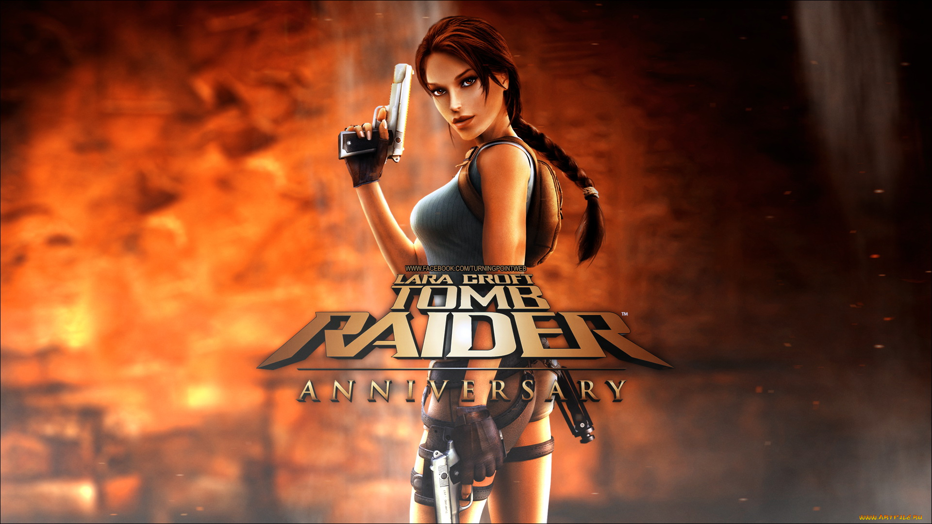 видео, игры, tomb, raider, , anniversary, девушка, фон, взгляд, оружие