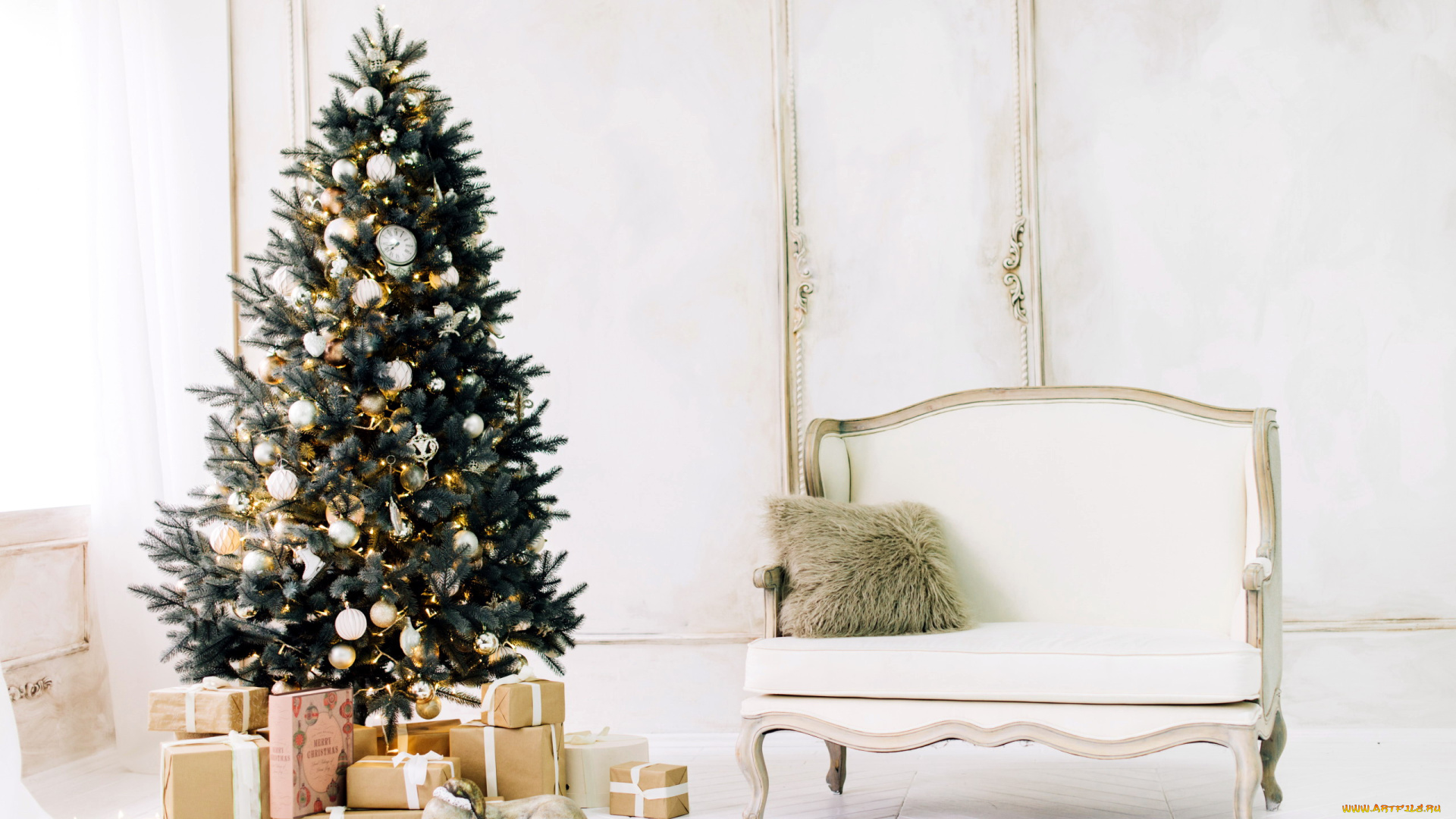 праздничные, ёлки, подарки, елка, диван