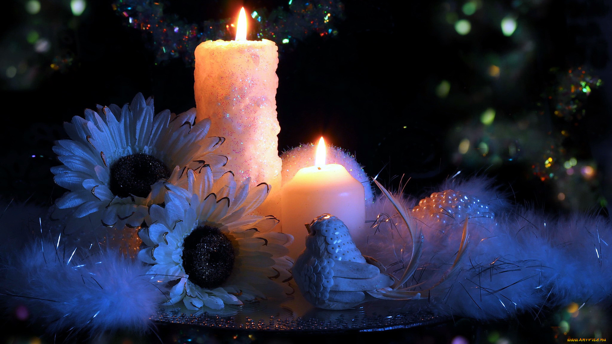 праздничные, новогодние, свечи, свечи, пламя, огоньки