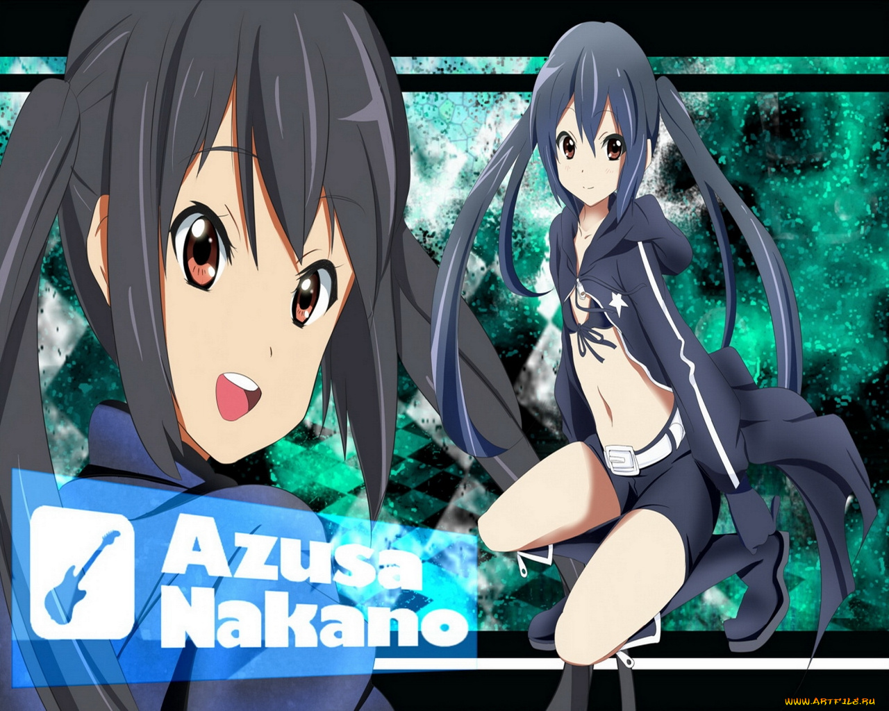 аниме, black, rock, shooter, nakano, azusa, k-on