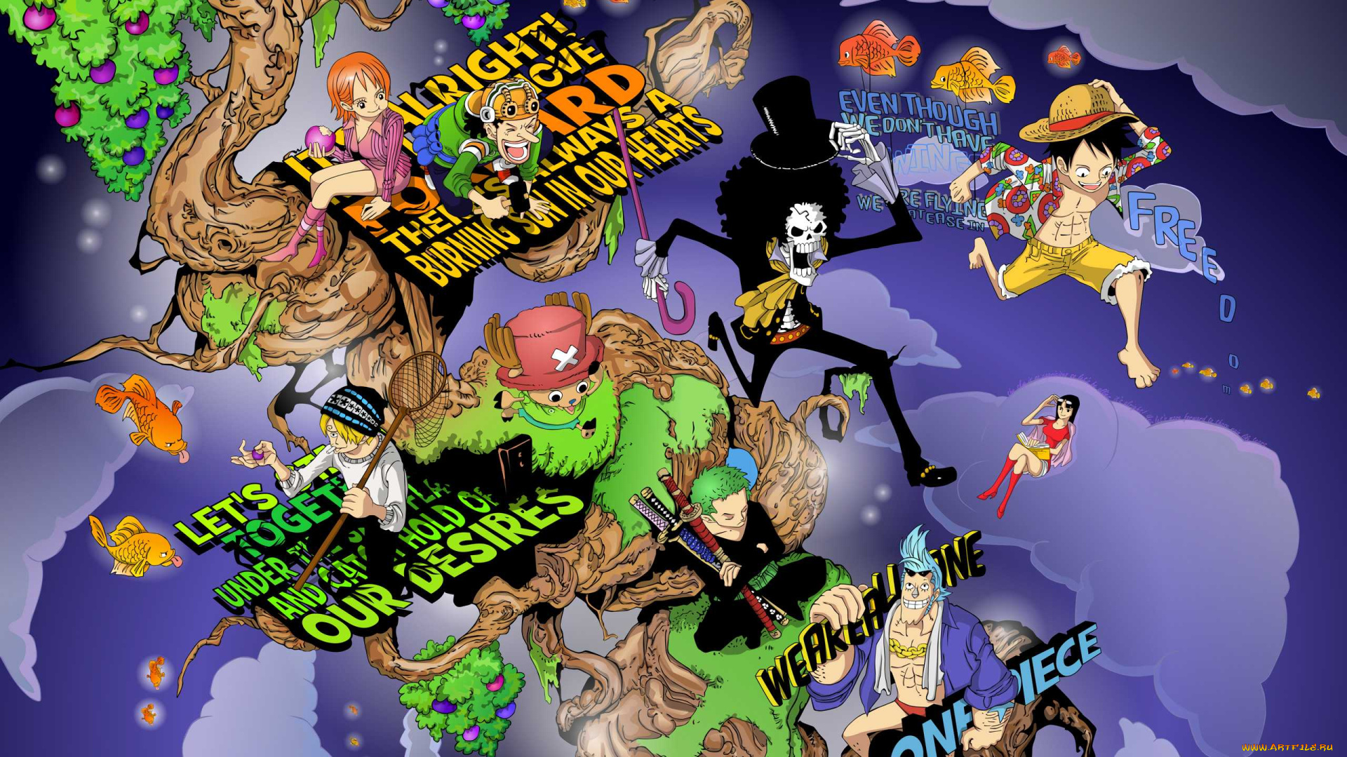 аниме, one, piece, nami, monkey, d, luffy, sanji, roronoa, zoro, usopp, chopper, nico, robin, franky, brook