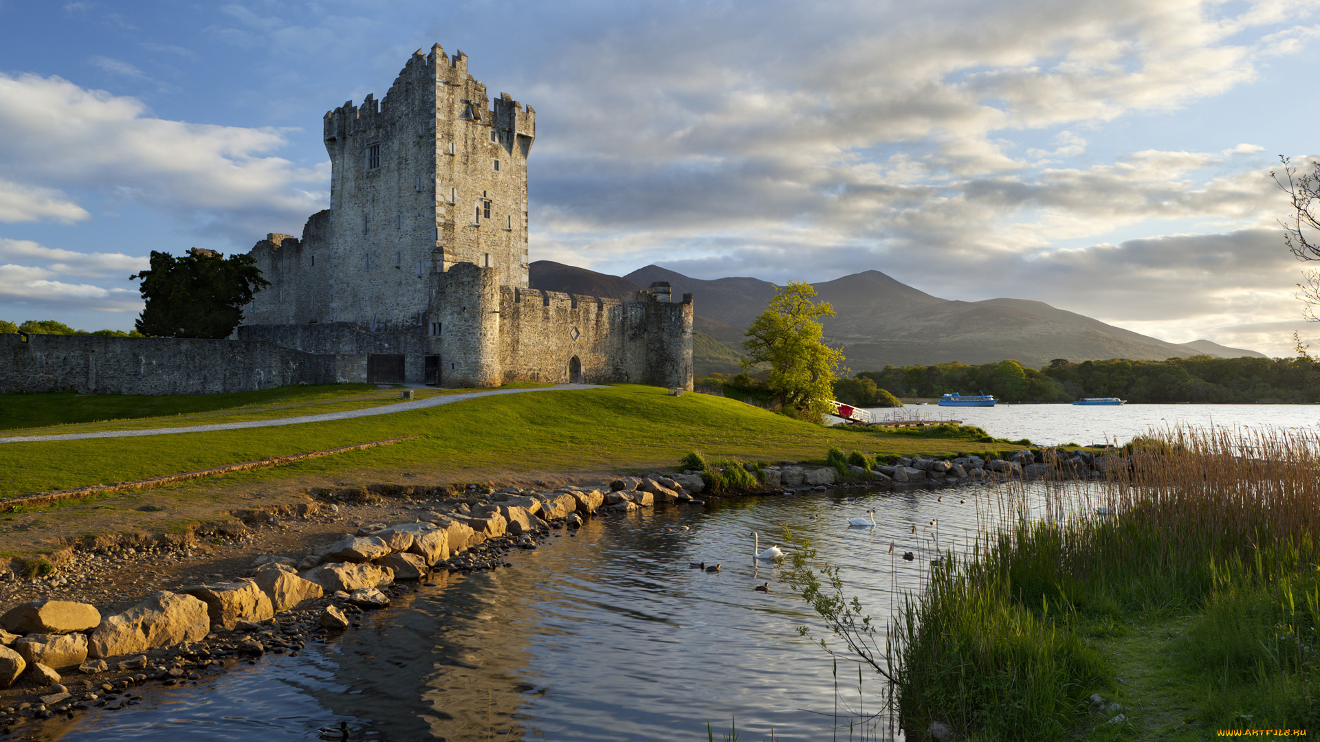 города, дворцы, замки, крепости, река, облака, ross, castle, ireland