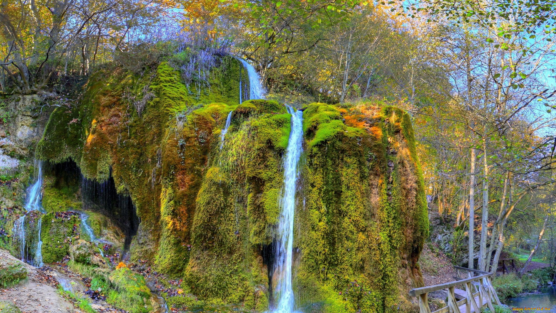 природа, водопады, скала, поток
