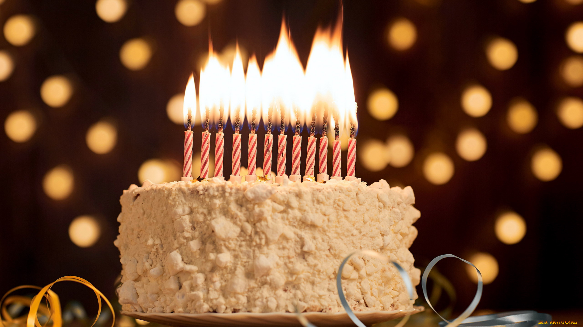 праздничные, день, рождения, свечи, торт