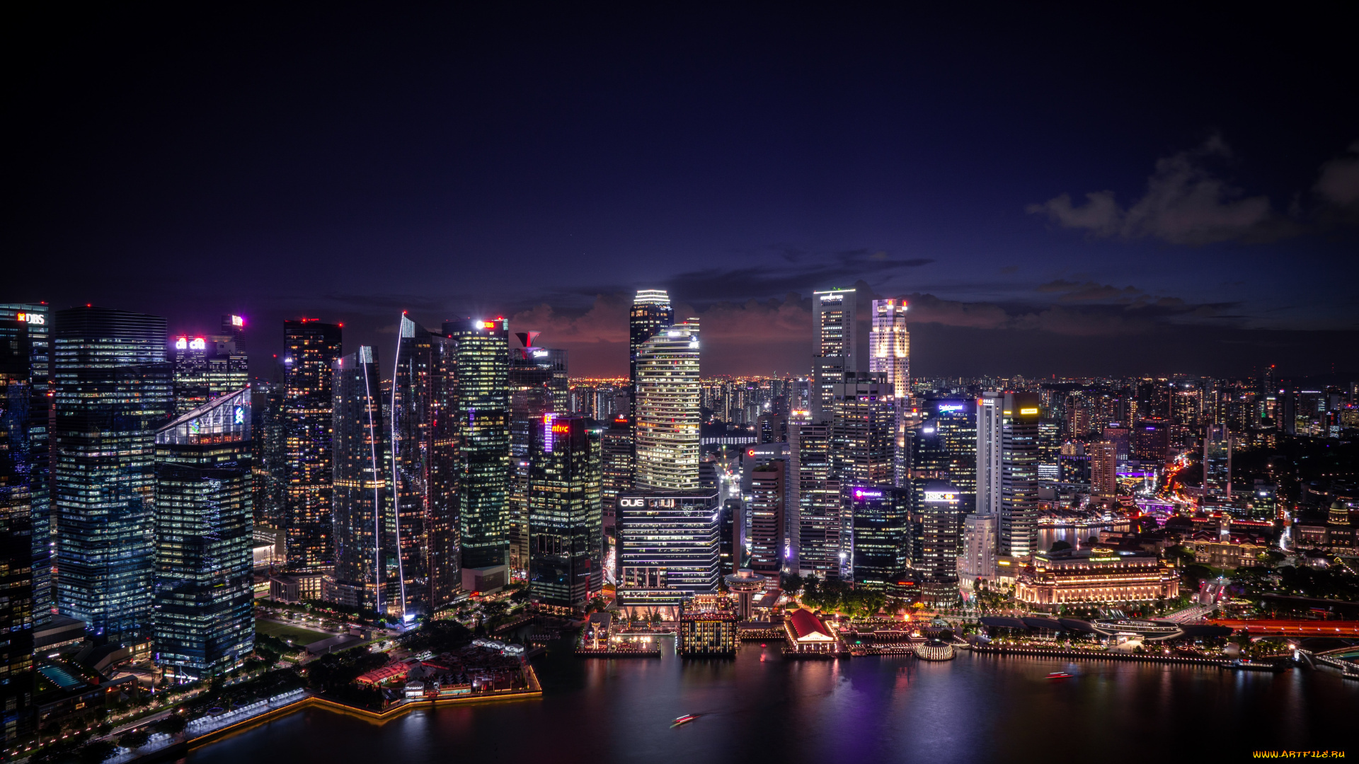 города, сингапур, , сингапур, cингапур, городской, современная, архитектура, небоскребы, ночная, жизнь, огни, набережная, отражение, автор, tobias, reich