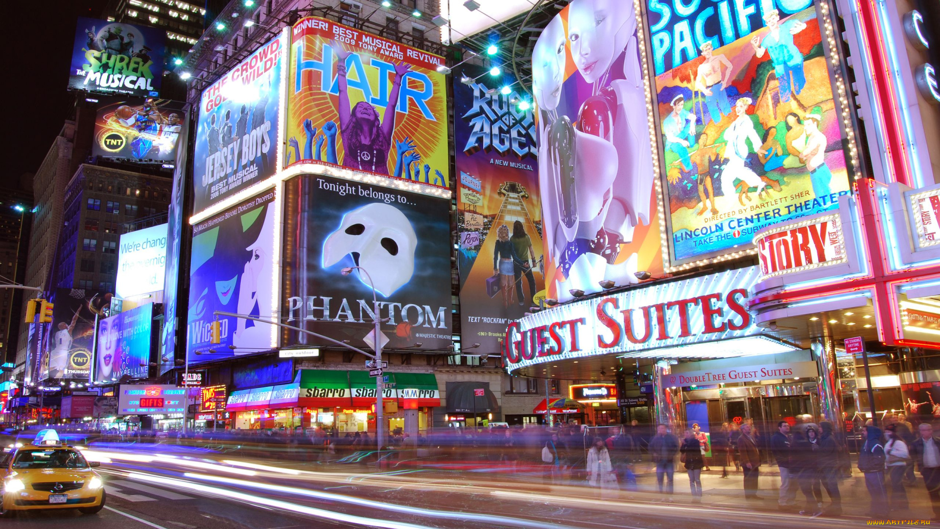 города, огни, ночного, times, square, new, york, city