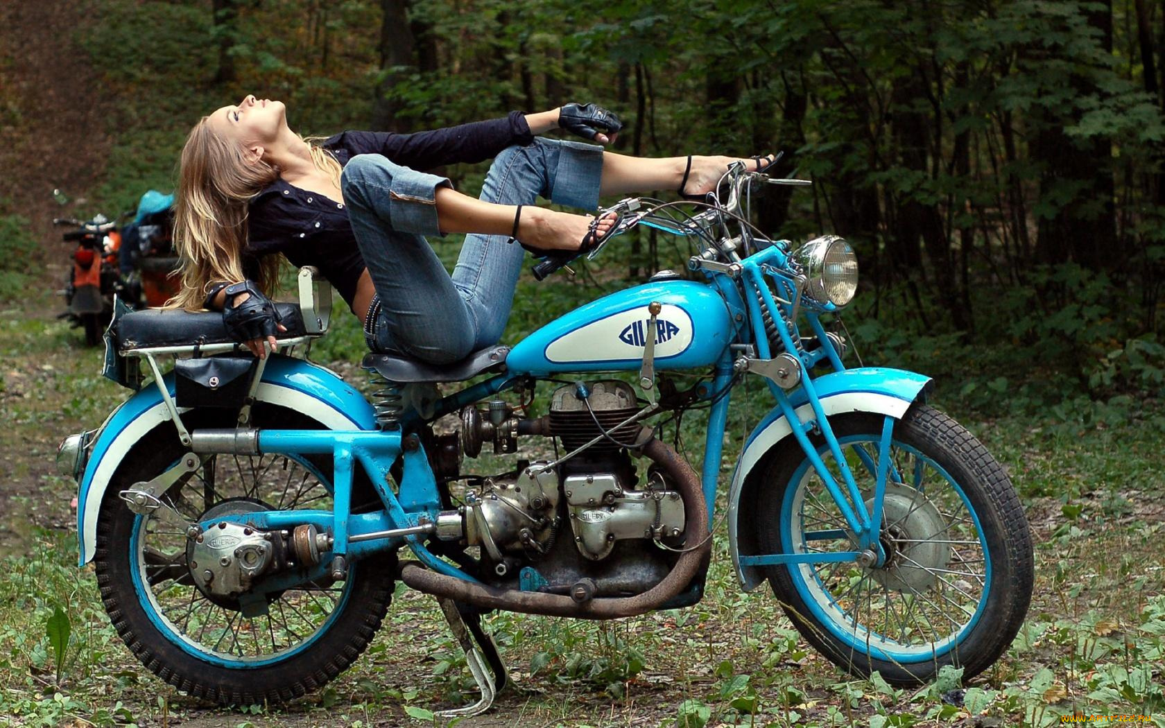 мотоциклы, мото, девушкой, ретро