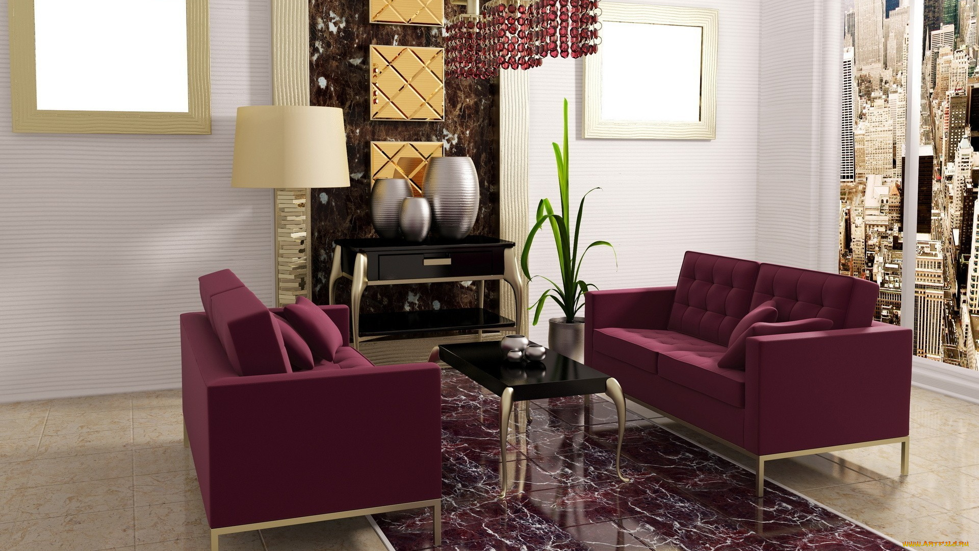 3д, графика, realism, реализм, комната, квартира, дизайн, стиль, фиолетовое, кресло